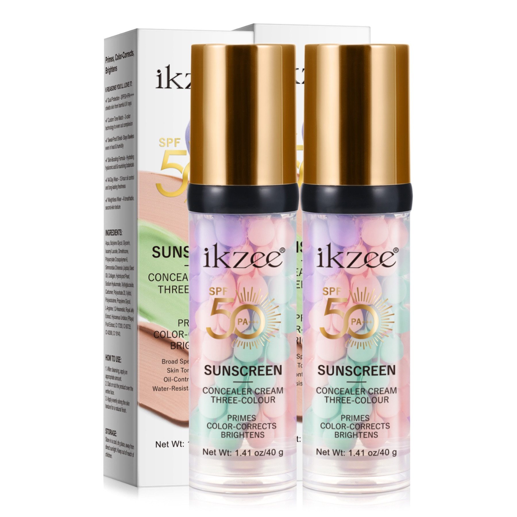 ALIVER Sonnenschutzcreme Sonnencreme SPF 50 PA+++ Foundation Concealer 3-in-1 Farbkorrektur, 2-tlg., SPF50+, Sonnencreme, UV-Schutz