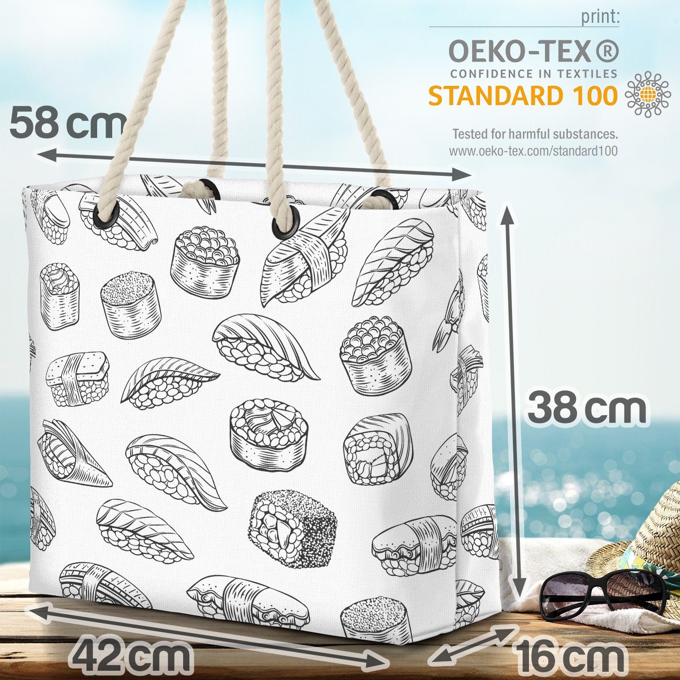 VOID Japan Essen Beach Rollen Strandtasche Fisch (1-tlg), Rolls Bag Reis Küche Sushi kochen Grafik Asien