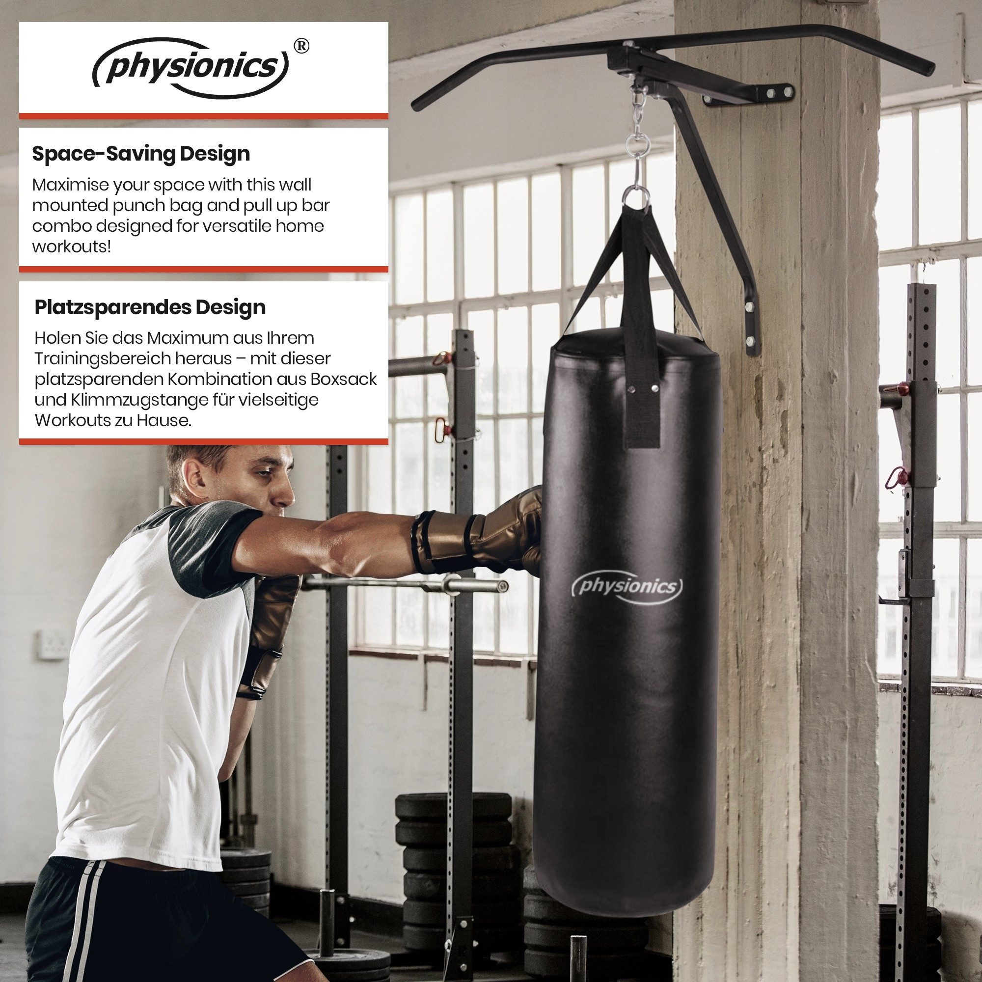 Physionics Klimmzugstange Klimmzugstange mit Boxsack Wandhalterung (1-tlg) – Bild 4 von 5