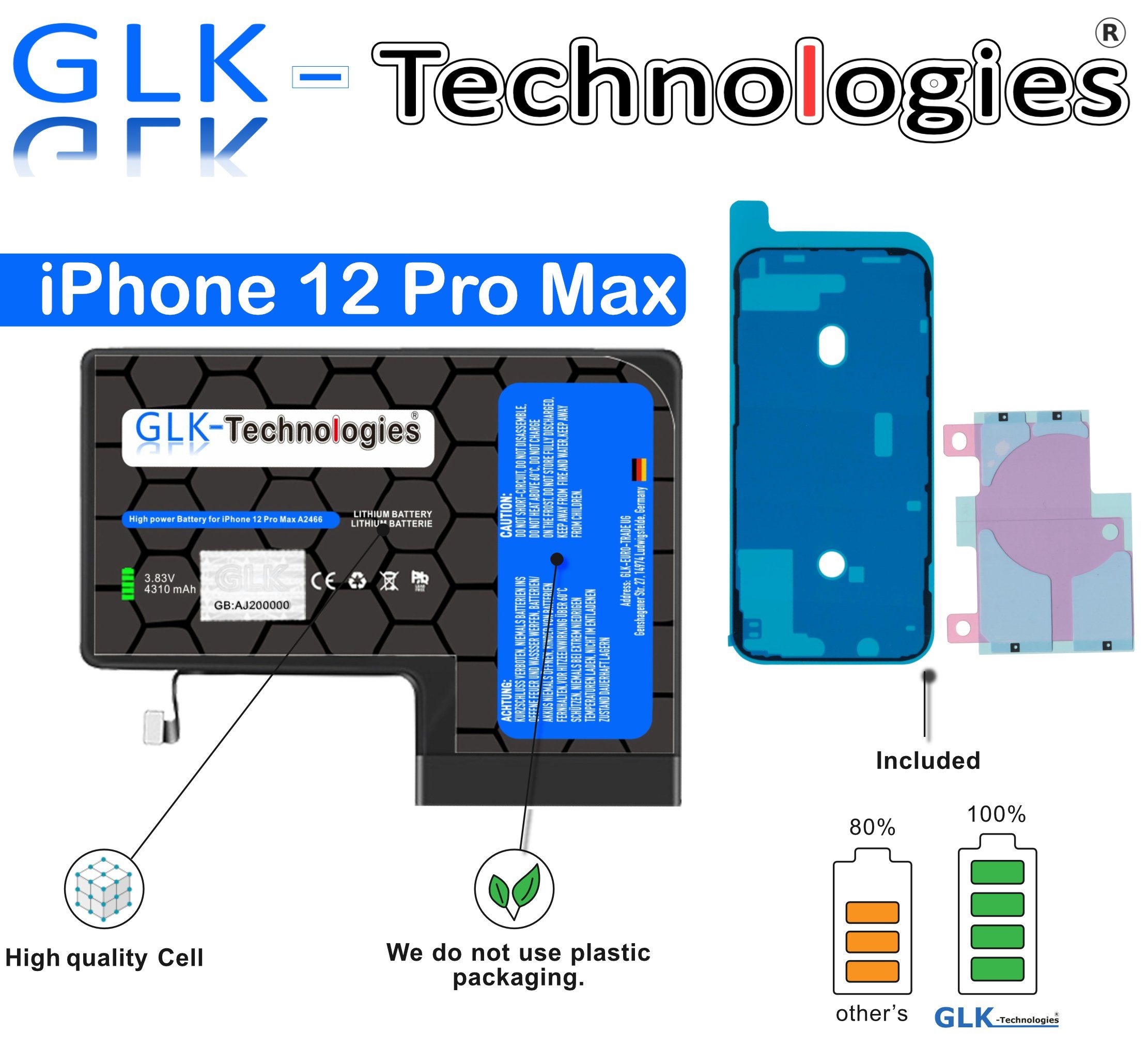GLK-Technologies Glk-Technologies für iPhone 12 Pro Max A2342 Akku Ohne Set Handy-Akku | Handy-Akkus