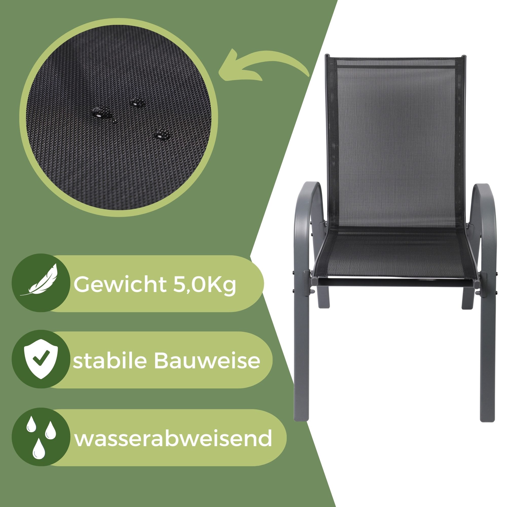 Albatros International Gartenstuhl Gartenstuhl KUBA stapelbar, 2er Set mit Sitzkissen Belastbar (2er Set), mit robustem Metallgestell und hoher Belastbarkeit –  – Bild 3 von 5