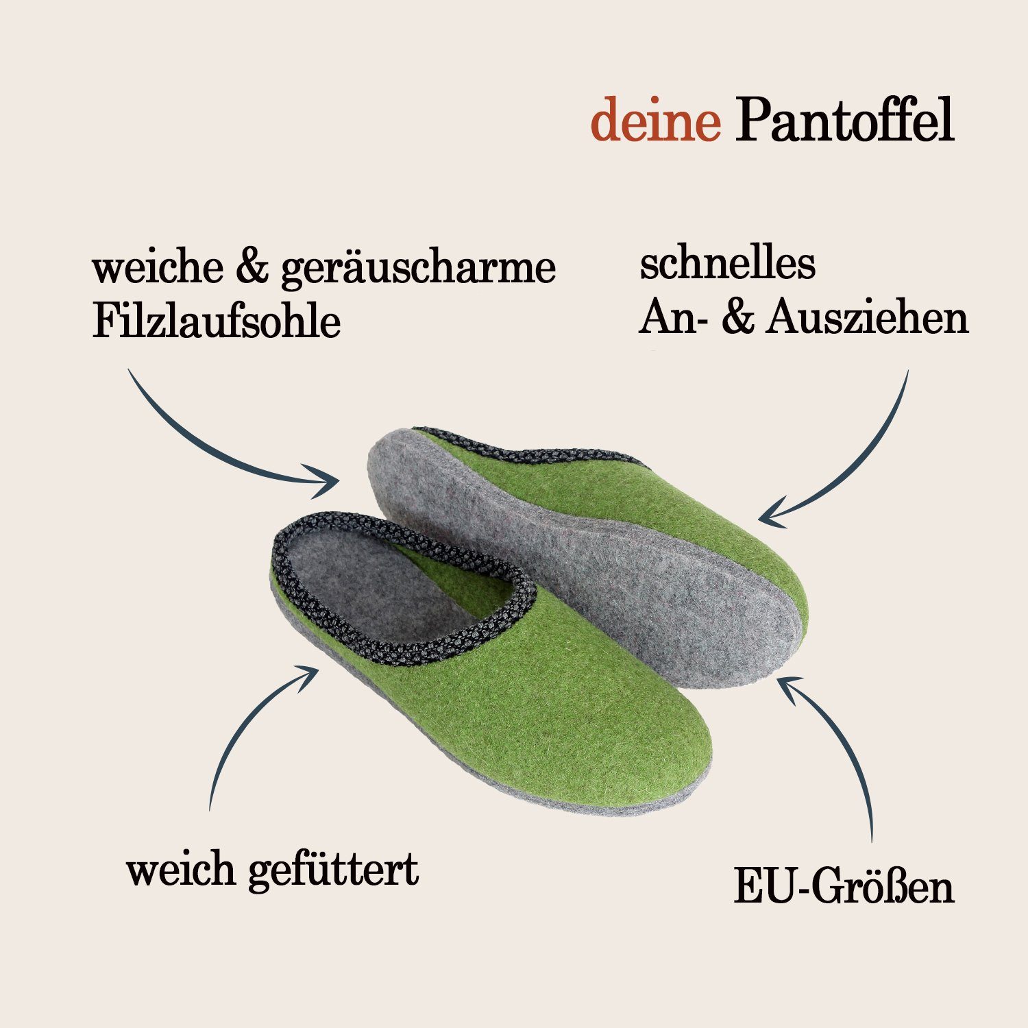 Pantoffelmann Walk-Filzpantoffel Herren Damen Filz Hausschuhe warme Filzlatschen Pantoffel (1 Paar) Filzpantoffeln, Gästepantoffel besonders leicht