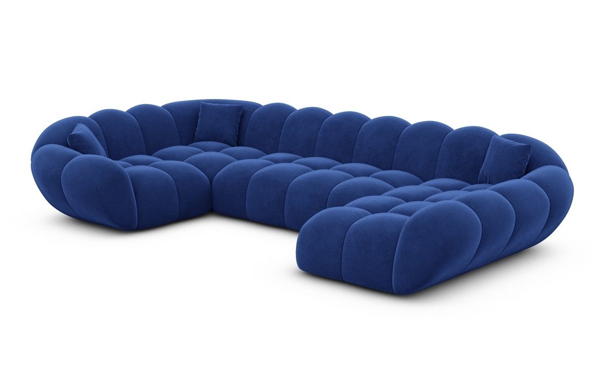 Sofa Dreams Wohnlandschaft Maleron U Form Design Stoffsofa, Stoff Polsterecke, 6-Sitzer, Ottomane rechts, Samtstoff Dunkelblau
