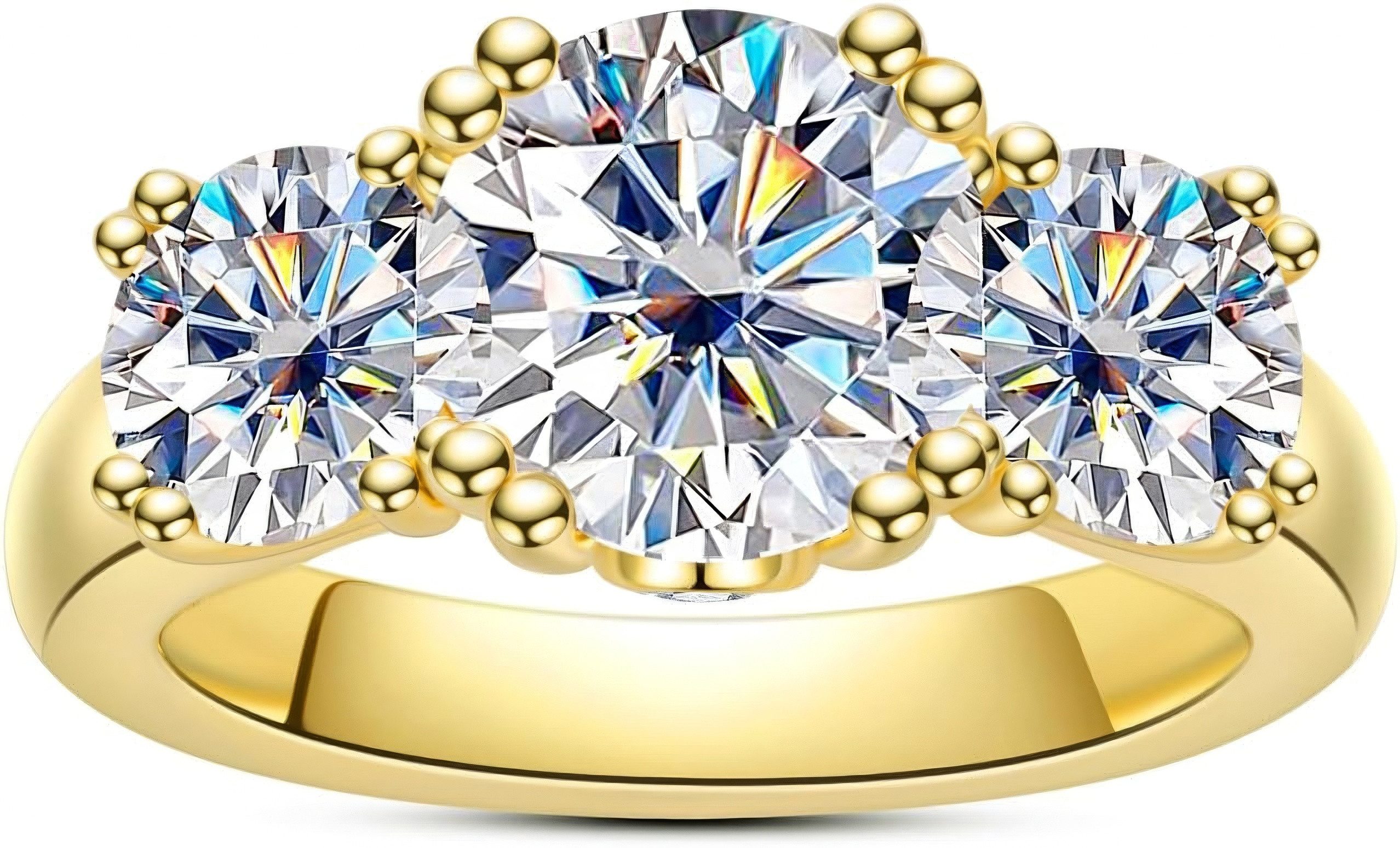 Jumpeak Diamantring Damenring aus 585er Feingold, Diamantring, 3-Karat-Verlobungsring, 3ct +1ct+1ct,E,VS2,mit igi internationalem Zertifikat,damen geschenk