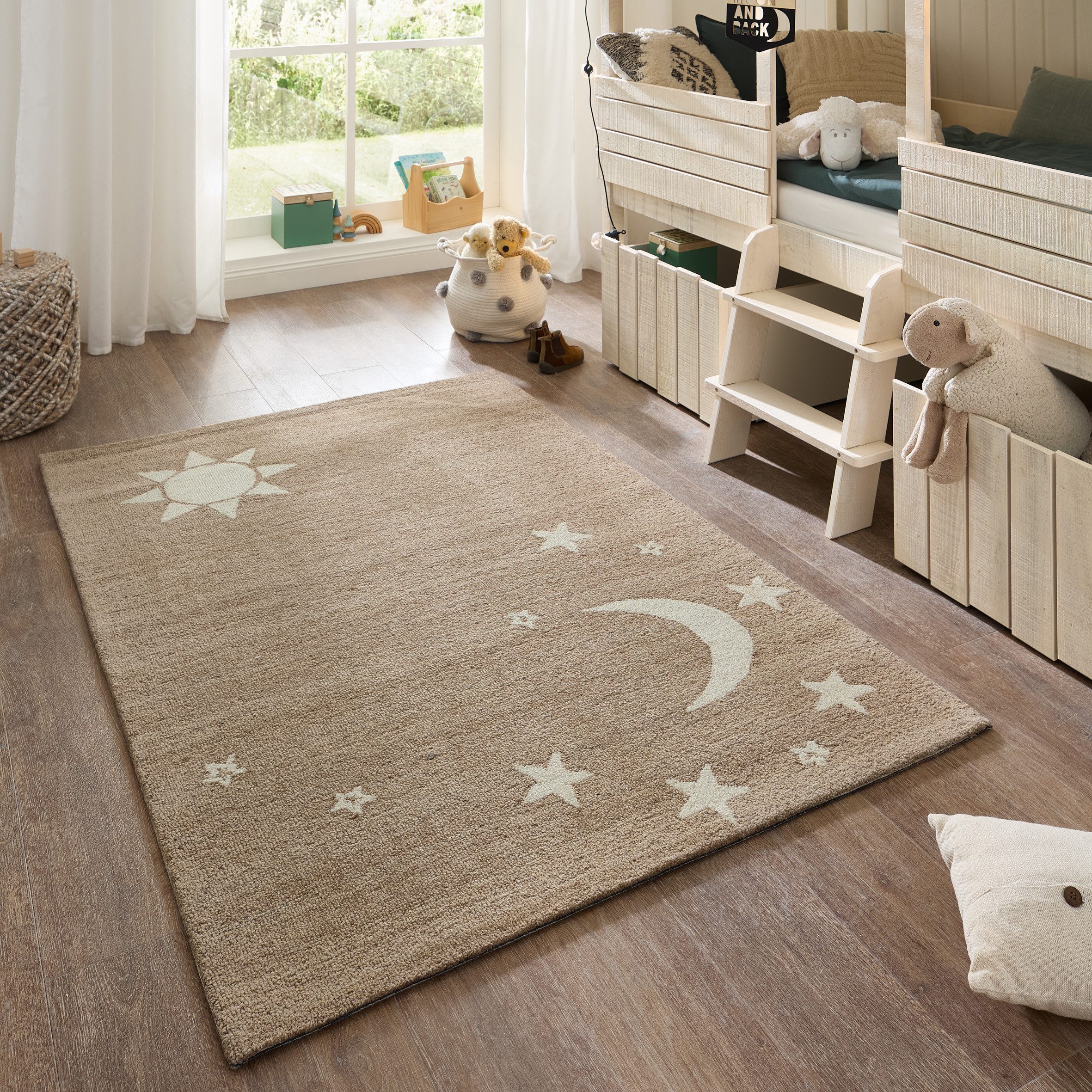 THEKO Kinderteppich Gaia Kids Sky, rechteckig, Höhe: 10 mm, getuftet, reine Schurwolle, Motiv Mond & Sterne, Kinderzimmer