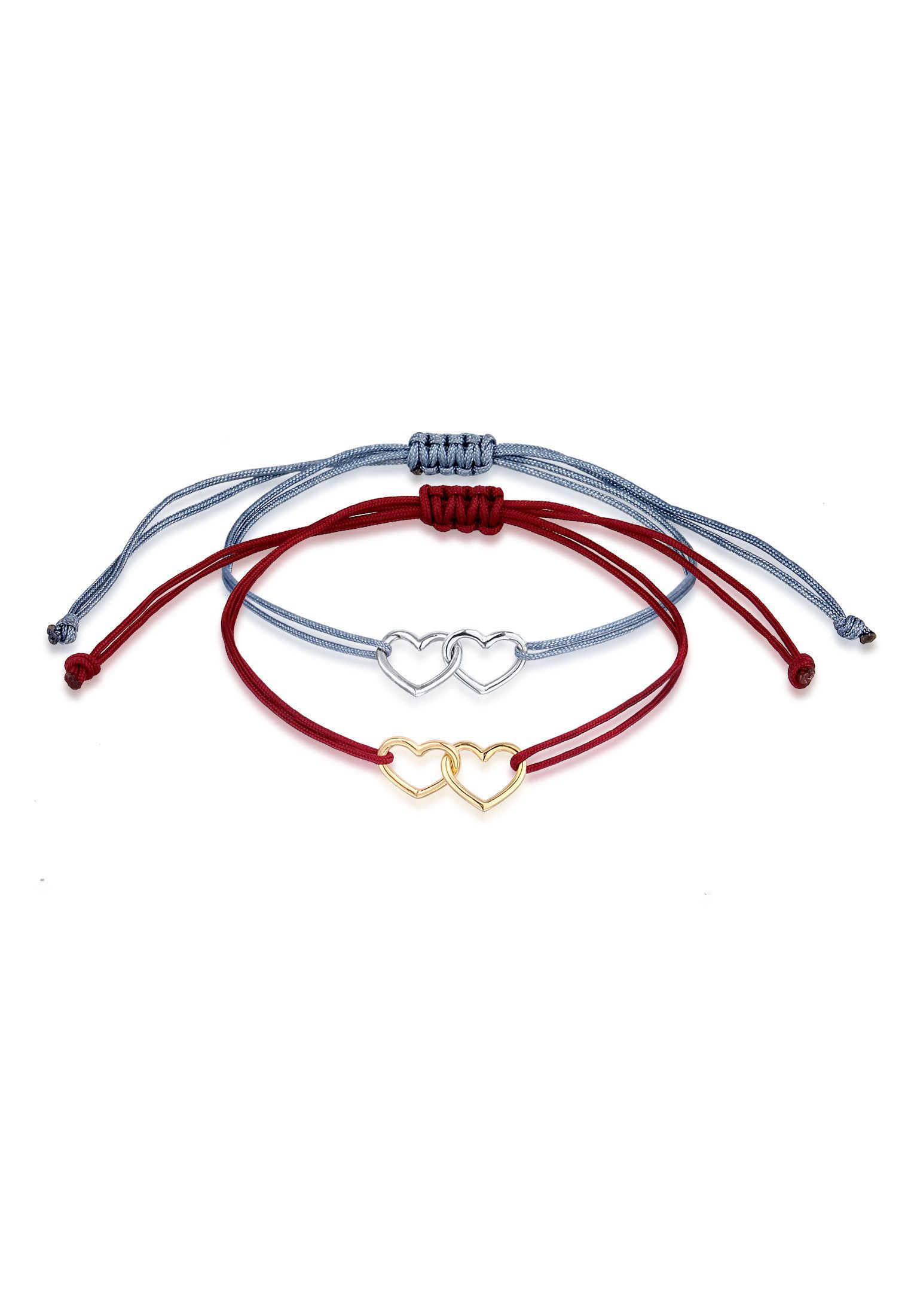Armband Set Herz Nylon 925 Sterling Silber Vergoldet Bicolor