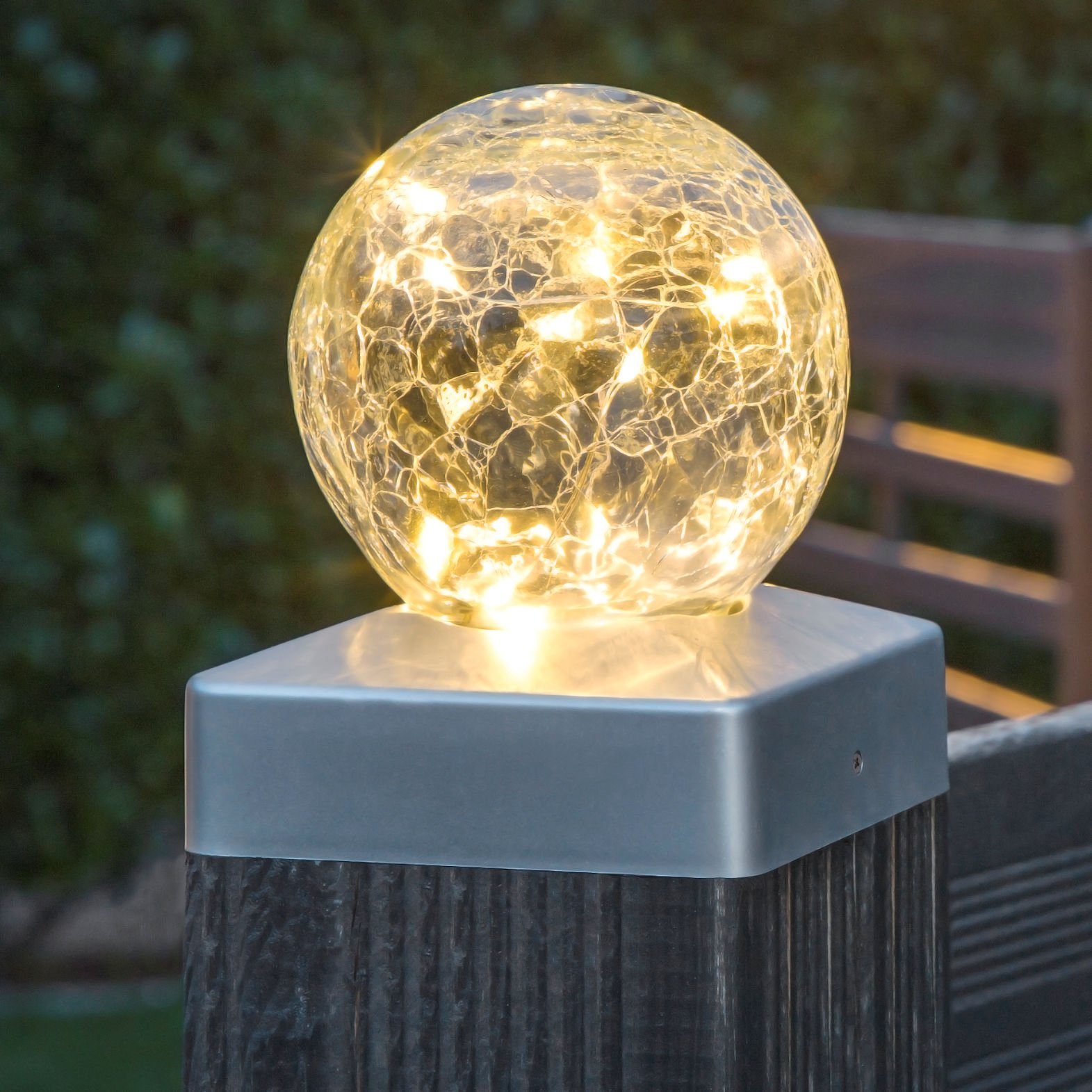 Spetebo LED Gartenleuchte LED Solar Zaunleuchte aus Crackle Glas,  Ein-/Ausschalter, LED, warm weiß, Zaunbeleuchtung Gehwegbeleutung