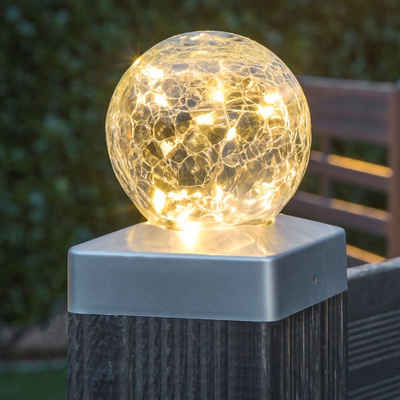 Spetebo LED Gartenleuchte LED Solar Zaunleuchte aus Crackle Glas, Ein-/Ausschalter, LED, warm weiß, Zaunbeleuchtung Gehwegbeleutung