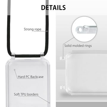 MyGadget Handyhülle Handykette für Apple iPhone 14 Plus, mit Handyband zum Umhängen Kordel Schnur Case Schutzhülle Schwarz
