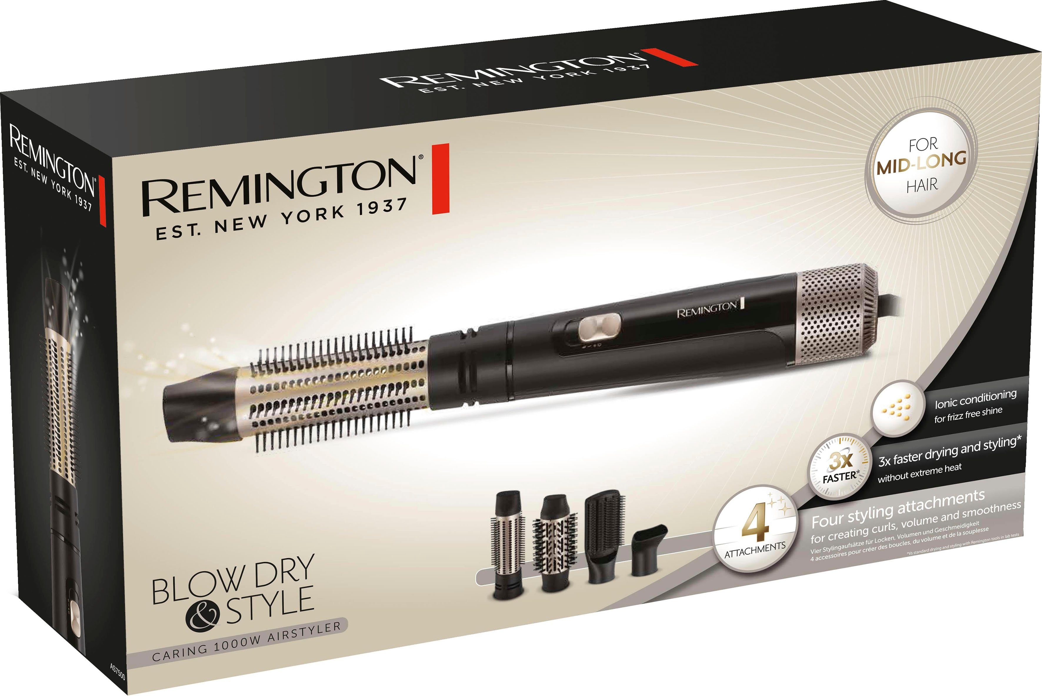 AS7500, Haare (Airstyler/Rund-&Lockenbürste) 1.000 Blow für & Style mittellange Remington Watt Dry Warmluftbürste