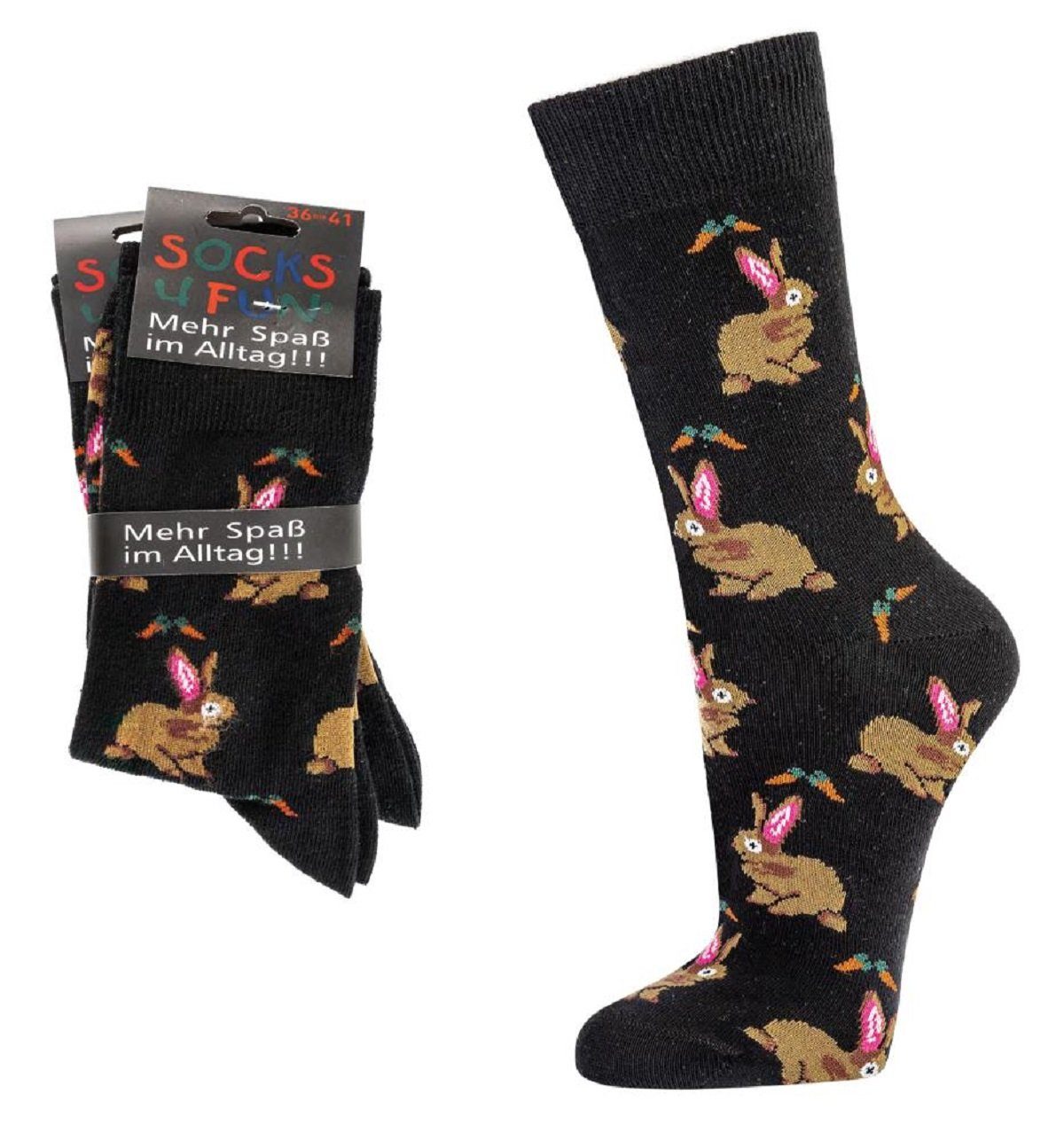 Socks 4 Fun Freizeitsocken Motivsocken Hase (2-Paar) | Kompressionsstrümpfe