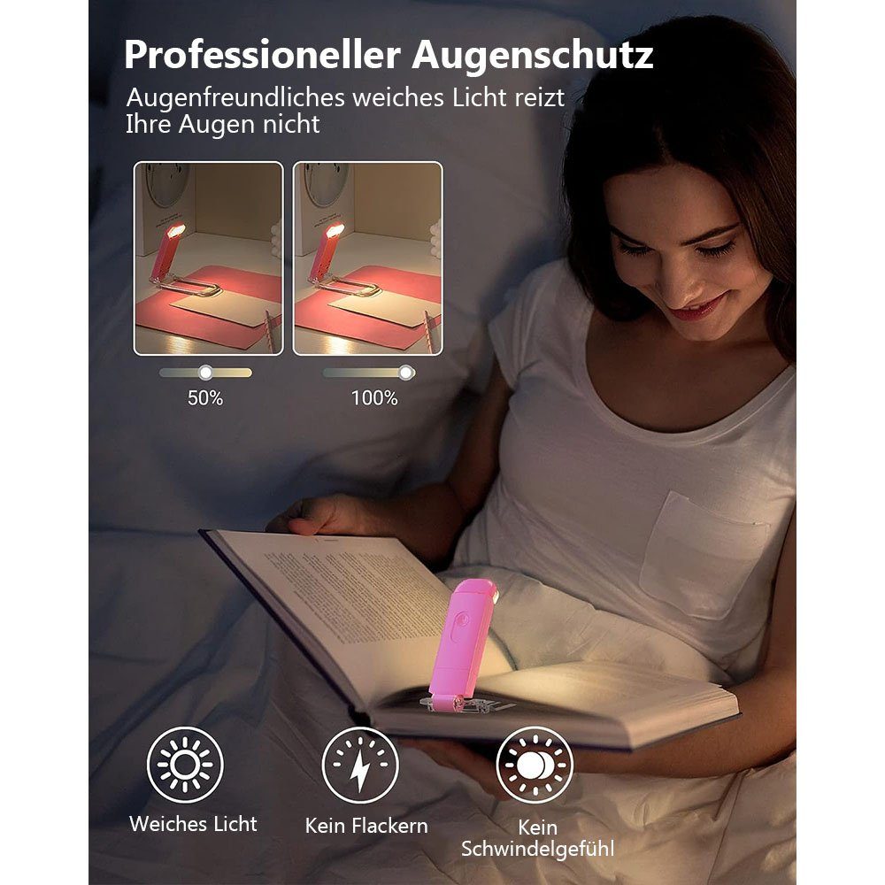 warmweiß, wiederaufladbar Smarte Buchleuchte, MOUTEN USB LED-Leuchte Rosa