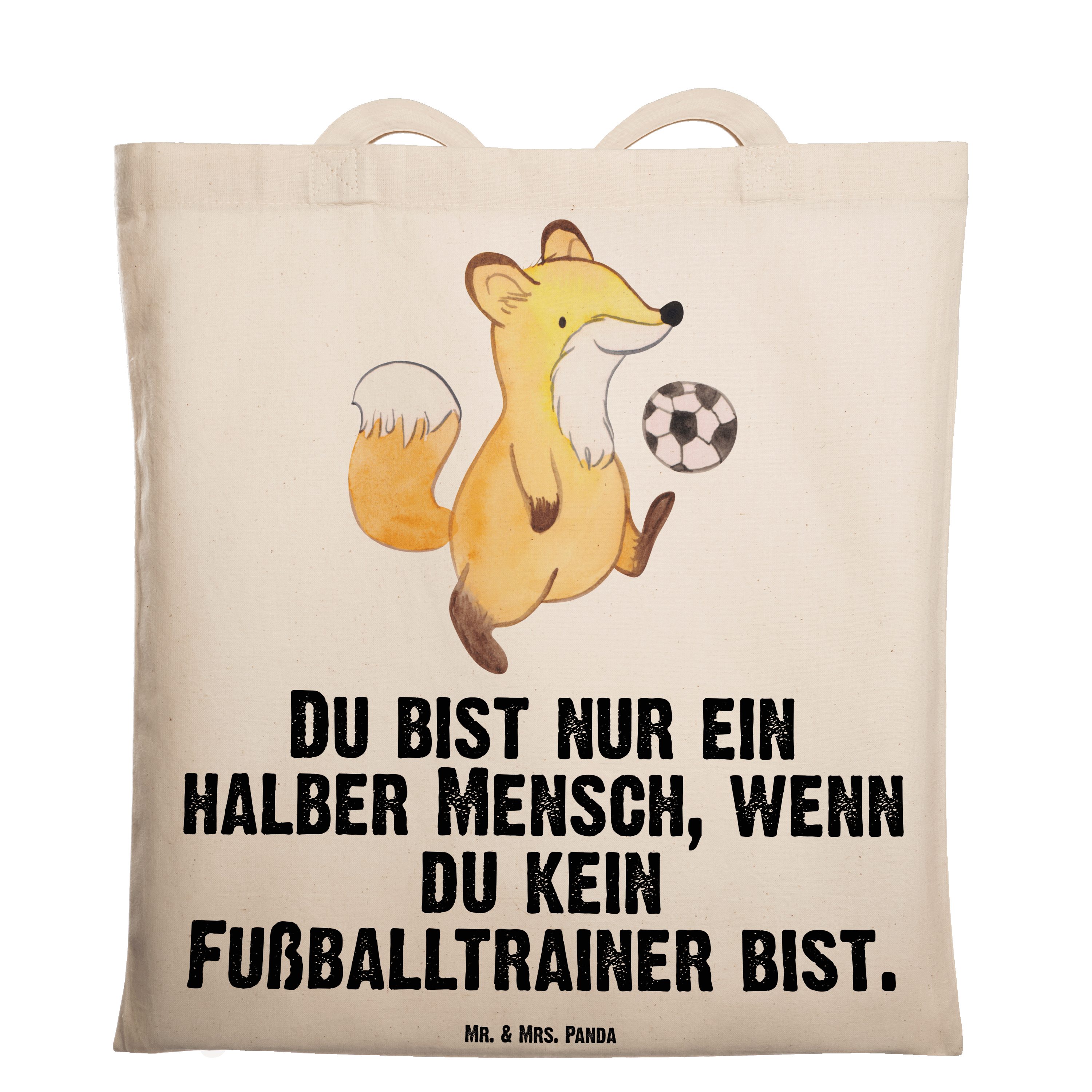 Transparent Tragetasche Mrs. - Geschenk, Panda Fußballtrainer Herz (1-tlg) mit & Mr. Glück - Beuteltasche,