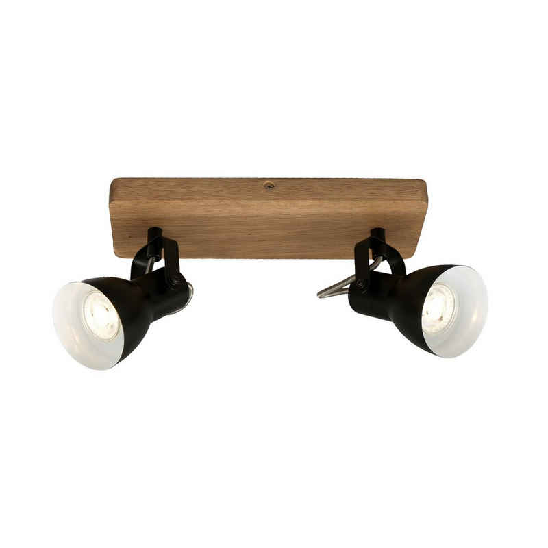 Briloner Leuchten LED Deckenspots 2902-025, schwenkbar, retro, Holz, ohne Leuchtmittel, Warmweiß, Deckenlampe, 28x10x13,5cm, Schwarz, max.35W, GU10, Wohnzimmer, Flur