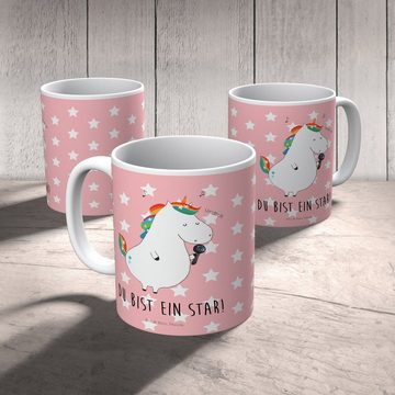 Mr. & Mrs. Panda Kinderbecher Einhorn Sänger - Rot Pastell - Geschenk, Kunststoffgeschirr, Pegasus, Kunststoff, Mikrowellenbeständig