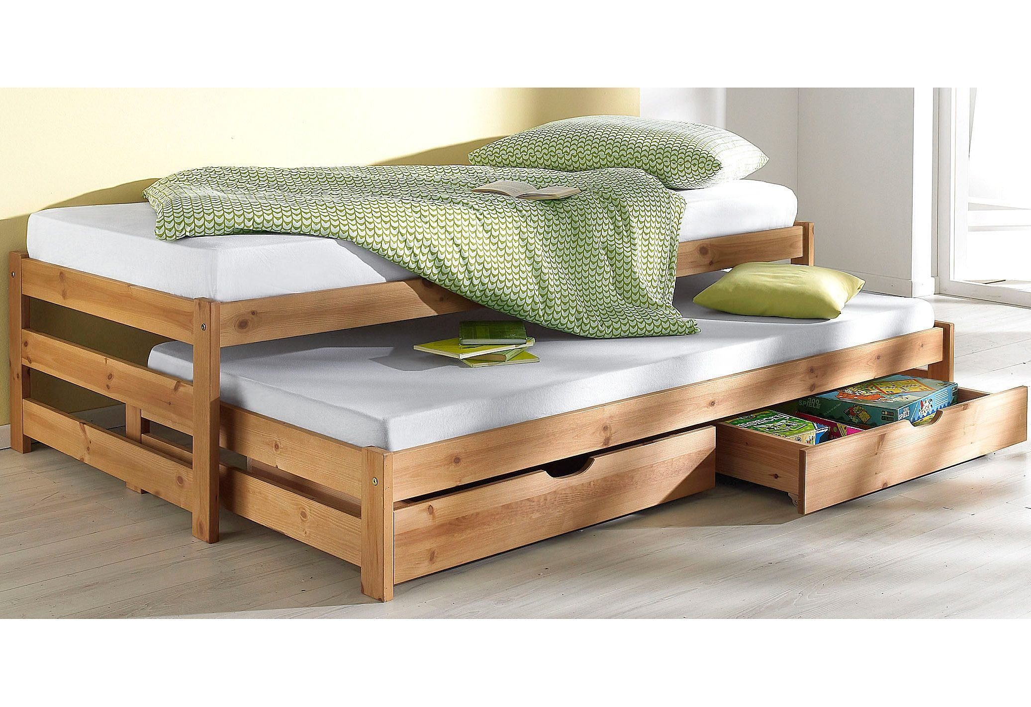 Schlafplätzen honigfarben mit Schubladen, 2 mit zwei Funktionsbett "TORGNY " Lüttenhütt