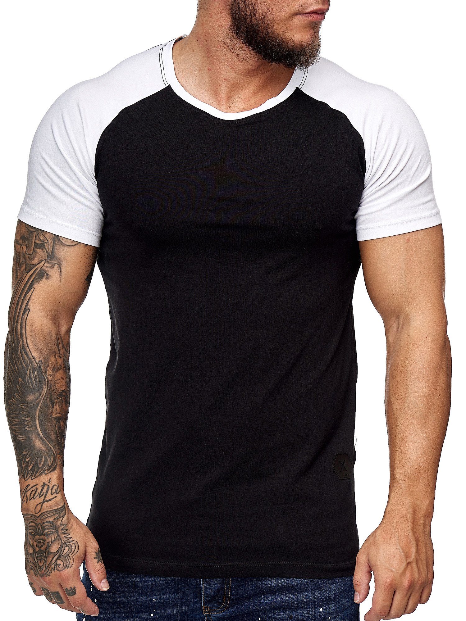 OneRedox T-Shirt 2031ST (Shirt Polo Kurzarmshirt Tee, 1-tlg) Fitness Freizeit Casual Schwarz Weiss