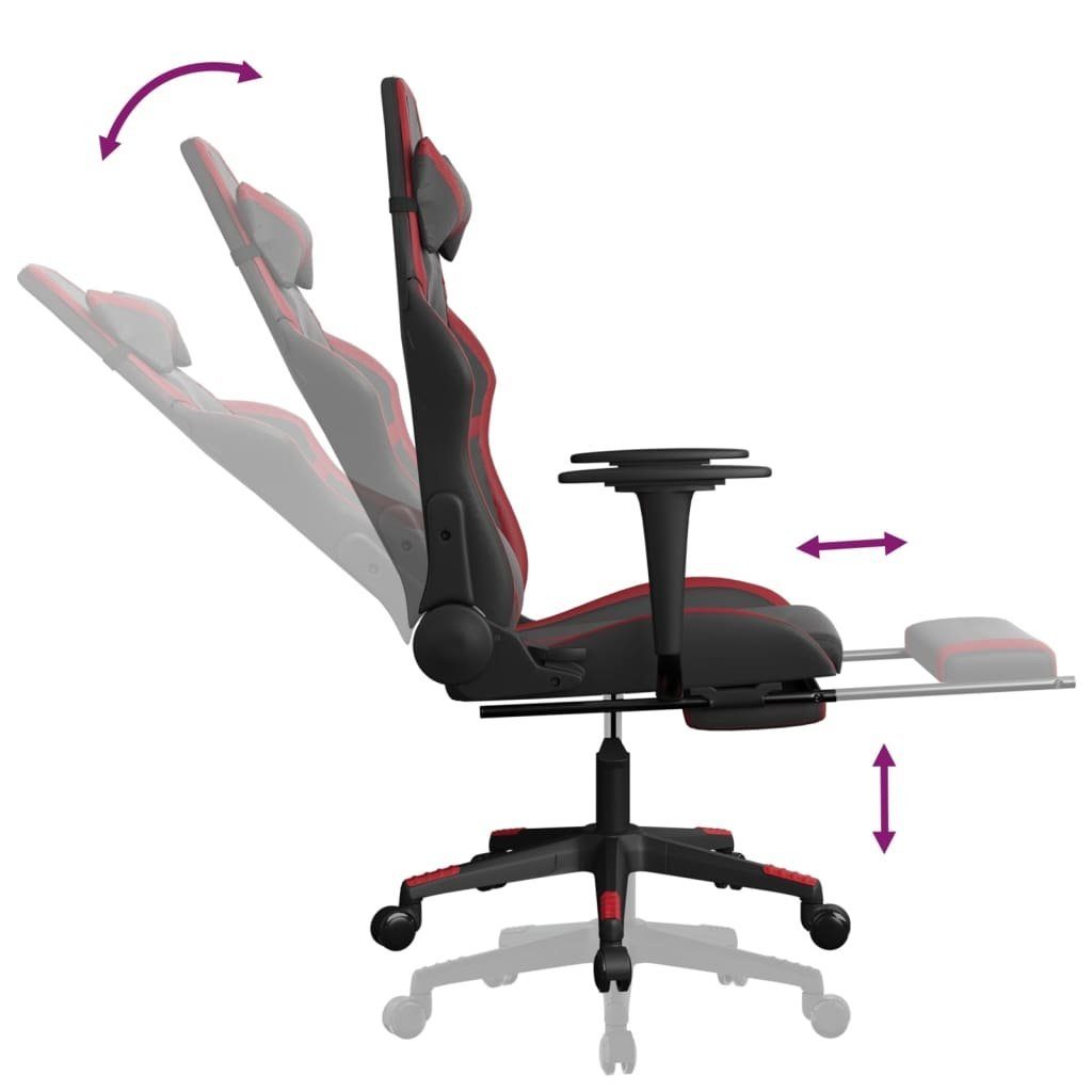 furnicato Gaming-Stuhl mit Massage Weinrot Fußstütze (1 Schwarz Kunstleder & St)