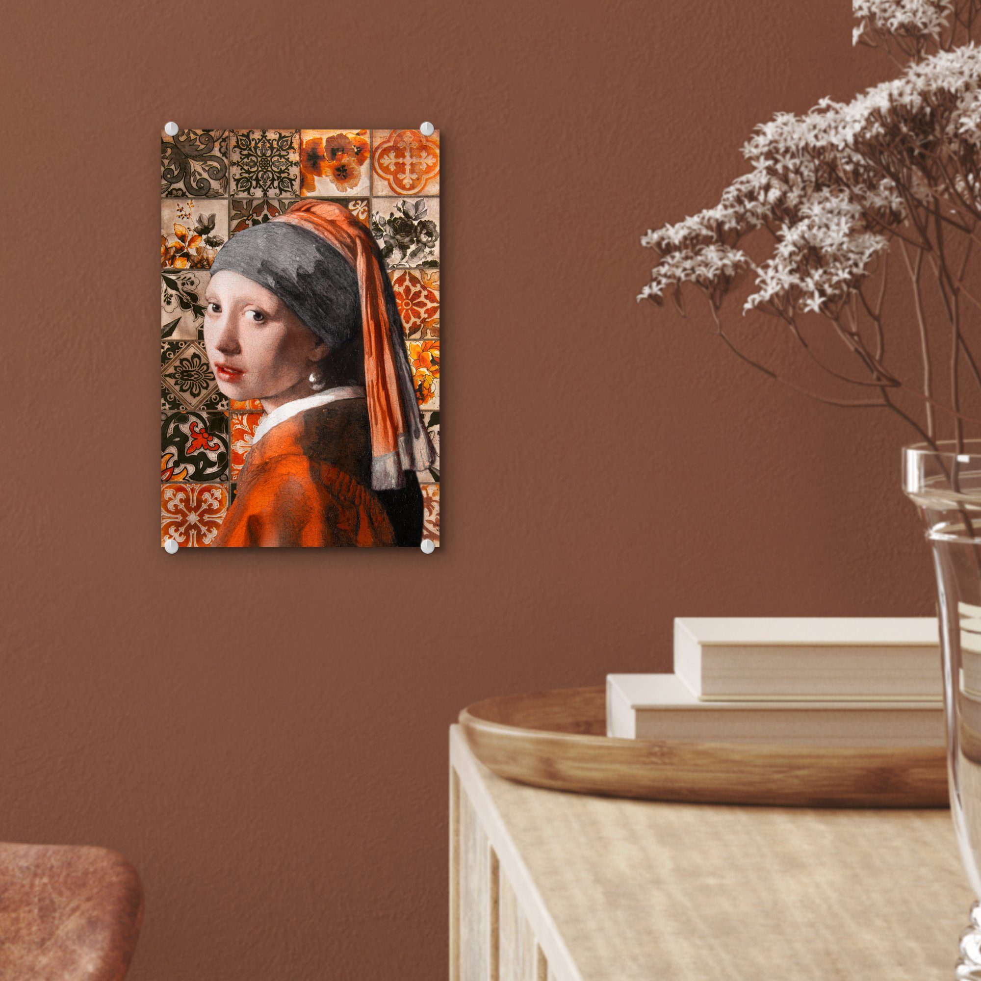 Bilder Vermeer Glasbilder Foto - MuchoWow Acrylglasbild auf - Johannes St), (1 - Glas mit Perlenohrring auf Mädchen Ölgemälde, Wanddekoration - Glas Wandbild -