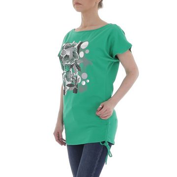 Ital-Design Kurzarmshirt Damen Freizeit Print Stretch T-Shirt in Grün