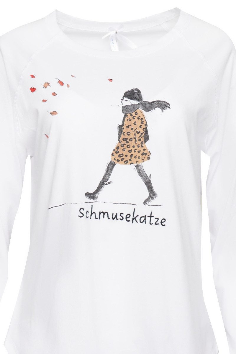 Louis & Louisa Schlafanzug Pyjama Damen - LEO-MÄDCHEN - weiß/leo