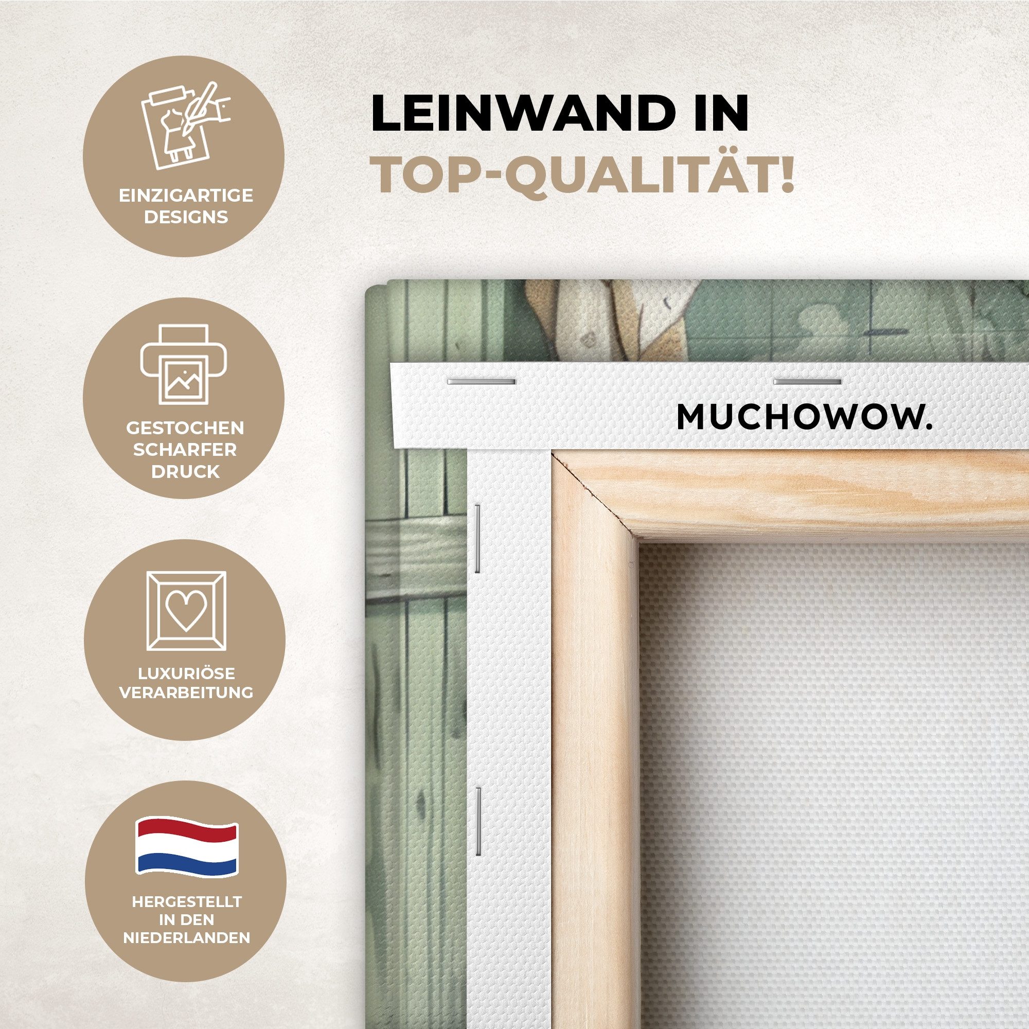 OneMillionCanvasses® Leinwandbild Vintage - Badewanne - Badezimmer - Illustration, Fotodruck (1 St), Badezimmer Deko, Klo Bilder, WC und Badezimmerdeko 40x30 cm