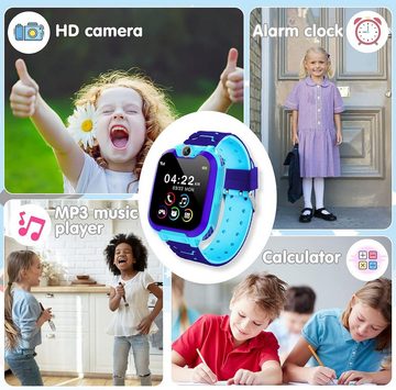 Kesasohe Smartwatch (1,44 Zoll), Kinder Telefon wasserdichte mit Voice-Chat SOS-Kamera Musik Wecker Uhr