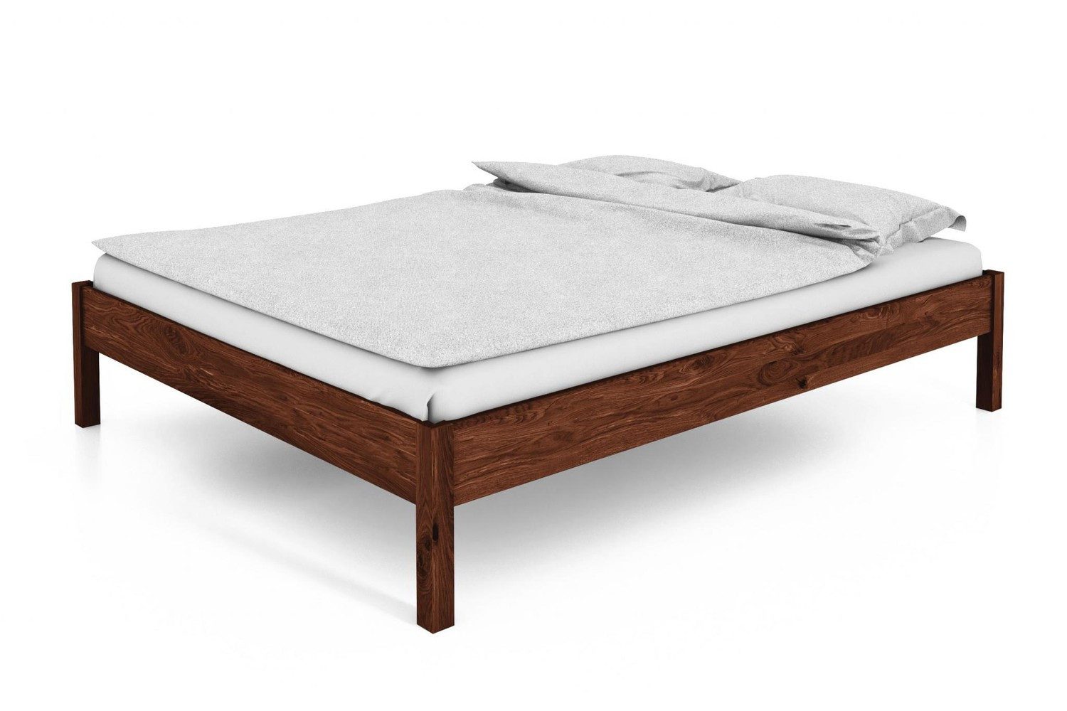 Natur24 Einzelbett Bett Bento 1 Wildeiche massiv 160x200cm ohne Kopfteil mit Holzbeinen