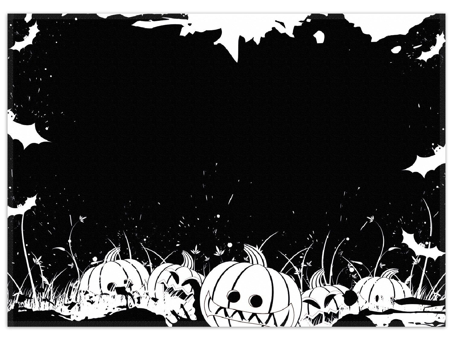 Wallario Teppich Halloween - Kürbisse und Fledermäuse in schwarz-weiß, Comic Stil, rechteckig, rutschfest