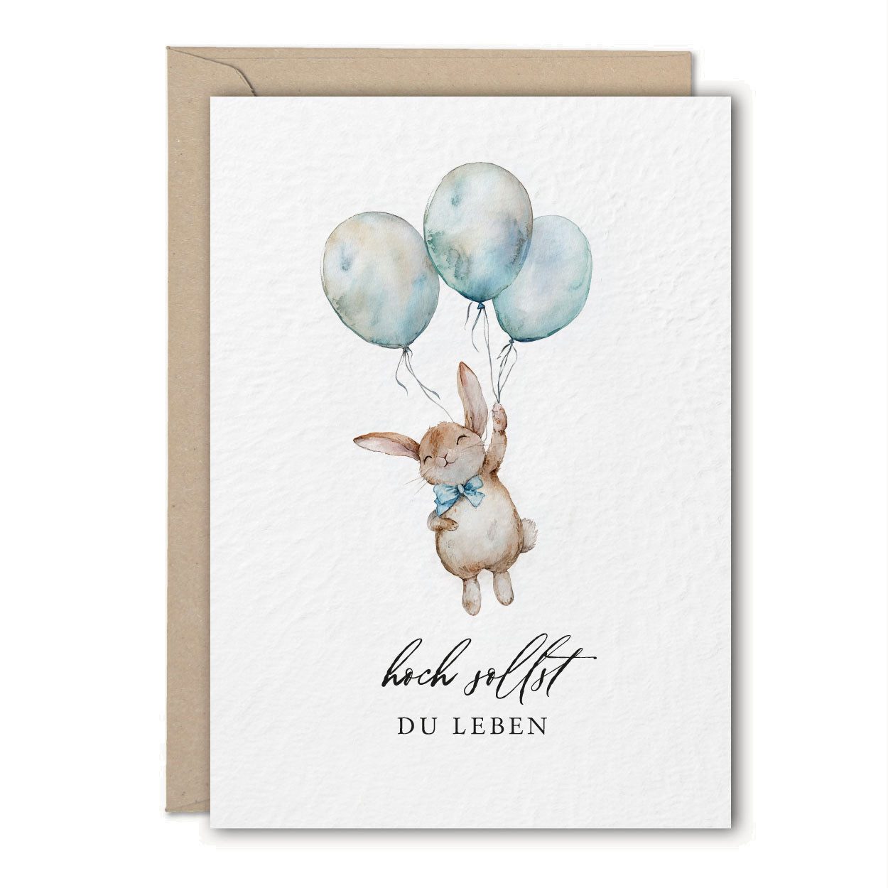 NORDEULE Geburtstagskarte "hoch sollst Du leben" mit Aquarellmotiv Hase, Grußkarte mit Umschlag, ideal für Geburtstagswünsche, Mitbringsel, Glückwünsche