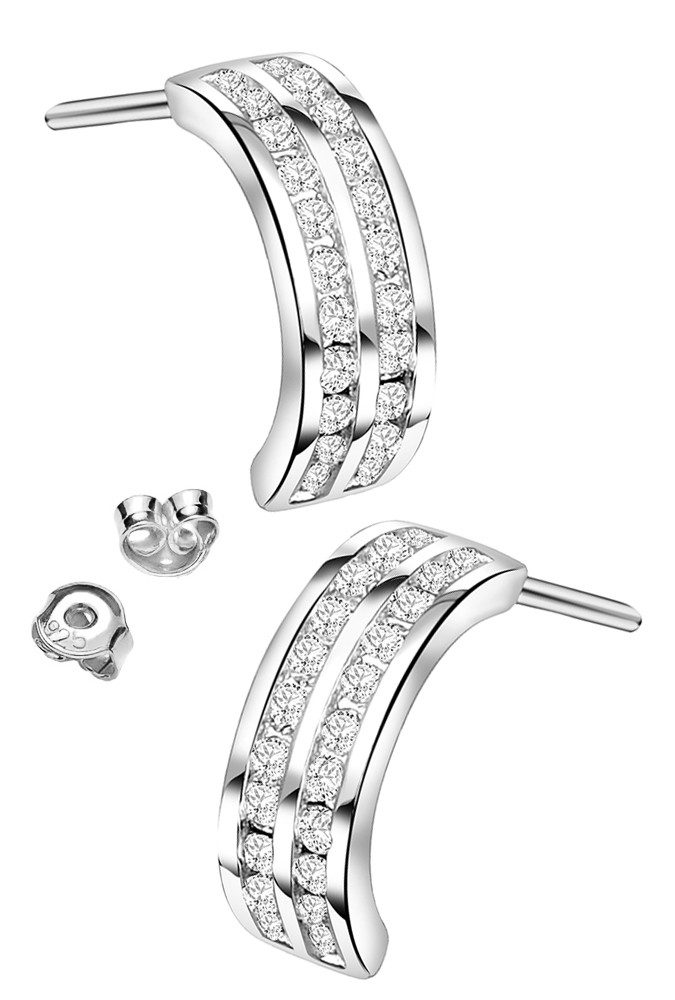 Limana Paar Creolen 925 Silber halbrunde Ohrringe Zirkonia Ohrstecker für Frauen Damen (Silberschmuck inkl. Dose Mutter Tante Ehefrau), Weihnachten Geburtstag Muttertag Geschenk für Ehefrau Freundin Oma