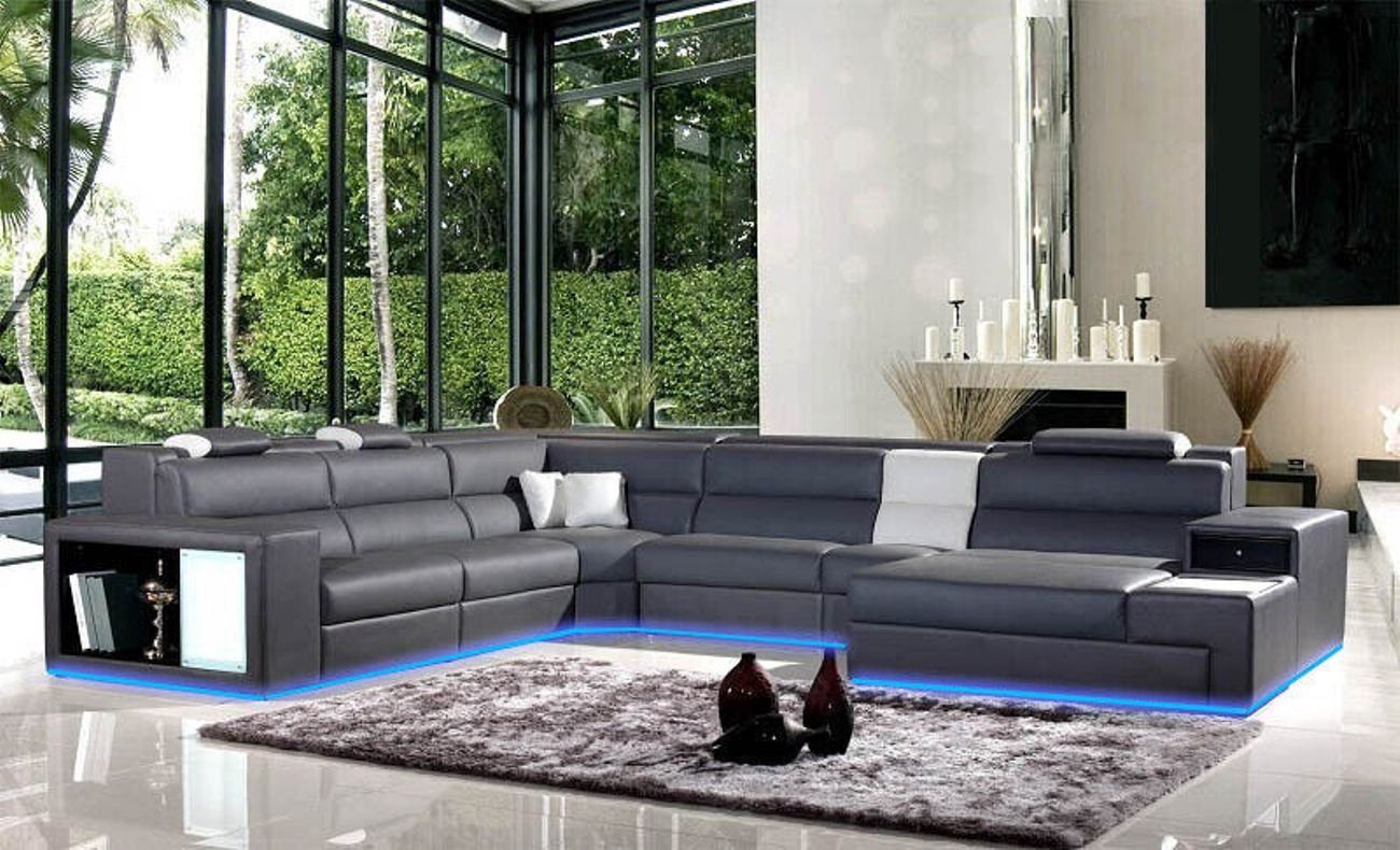 JVmoebel Ecksofa Sofa Couch USB Wohnlandschaft Couchgarnitur Ecke Sitzecke Leder