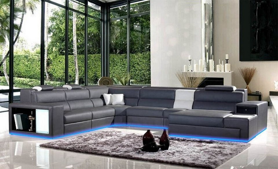 JVmoebel Ecksofa Couchgarnitur Ecke Sitzecke Leder Sofa Couch  Wohnlandschaft USB