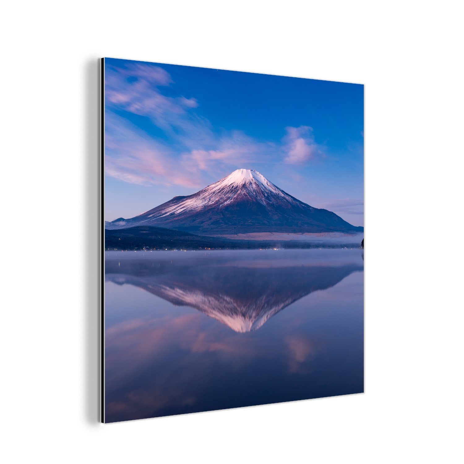 MuchoWow Metallbild Spiegelung des Fuji-Vulkans in Japan im Wasser, (1 St), Alu-Dibond-Druck, Gemälde aus Metall, Aluminium deko