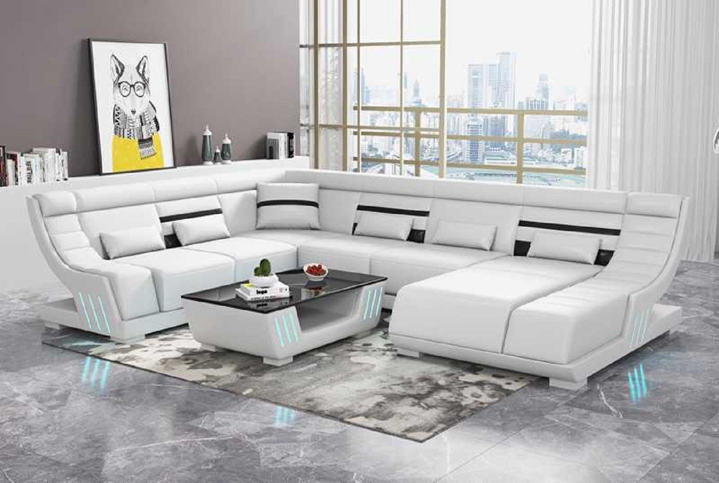 Teile, Sofa Made Ecksofa Design U JVmoebel 4 Ecksofa Couchen Wohnlandschaft Möbel, Weiß Europe in Form Sofas