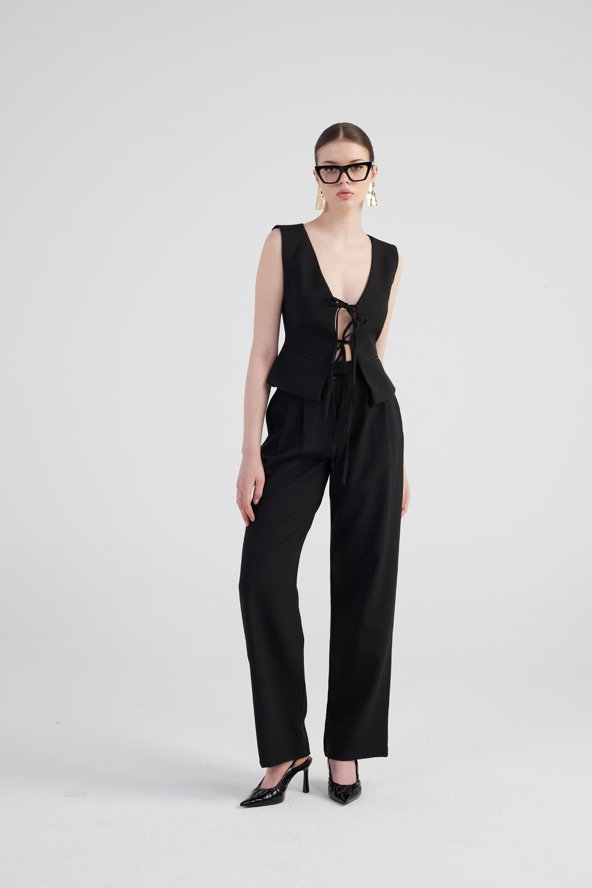 HOLLY LOLLY Bequeme Jeans Hochtaillierte Plissee Palazzo Hose