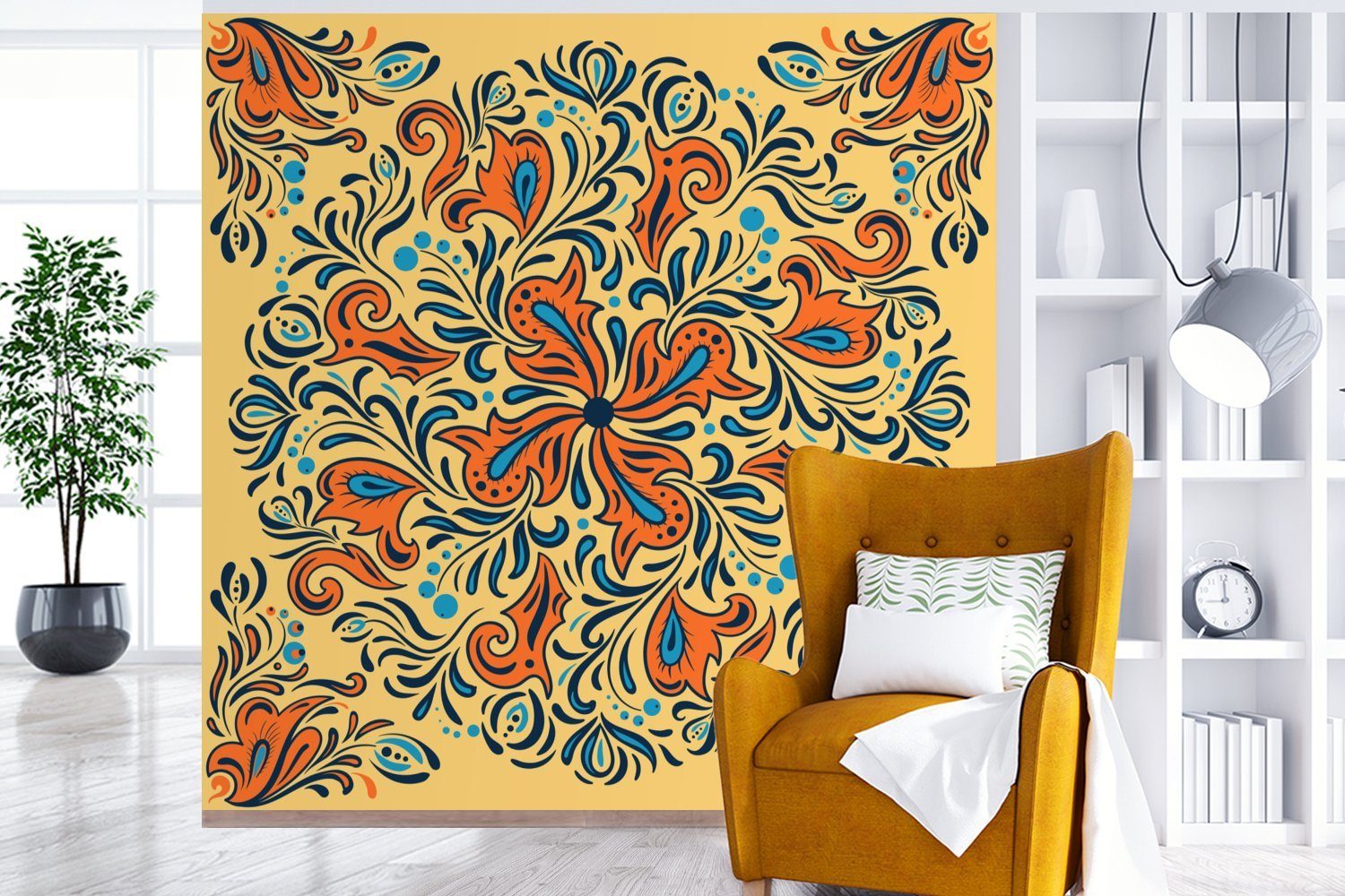 - Wohnzimmer Matt, - Wandtapete für MuchoWow - Blütenblätter Muster, St), Orange bedruckt, (5 Fototapete Blume Vinyl Tapete oder Schlafzimmer,