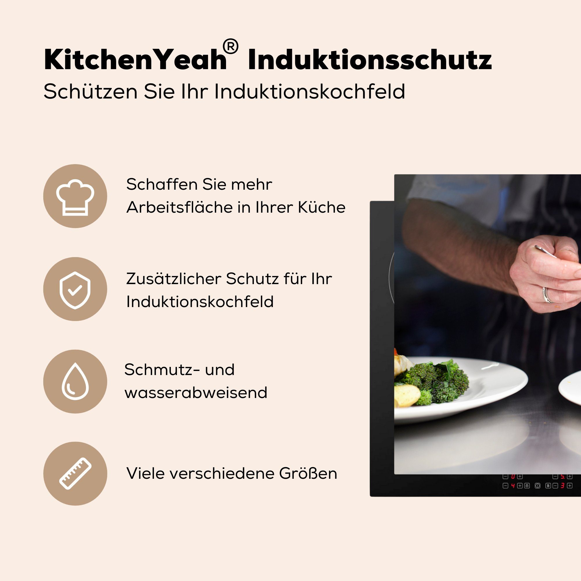 81x52 für küche, vor, Teller Koch die Herdblende-/Abdeckplatte (1 cm, bereitet MuchoWow tlg), Vinyl, Ceranfeldabdeckung Schutz Induktionskochfeld