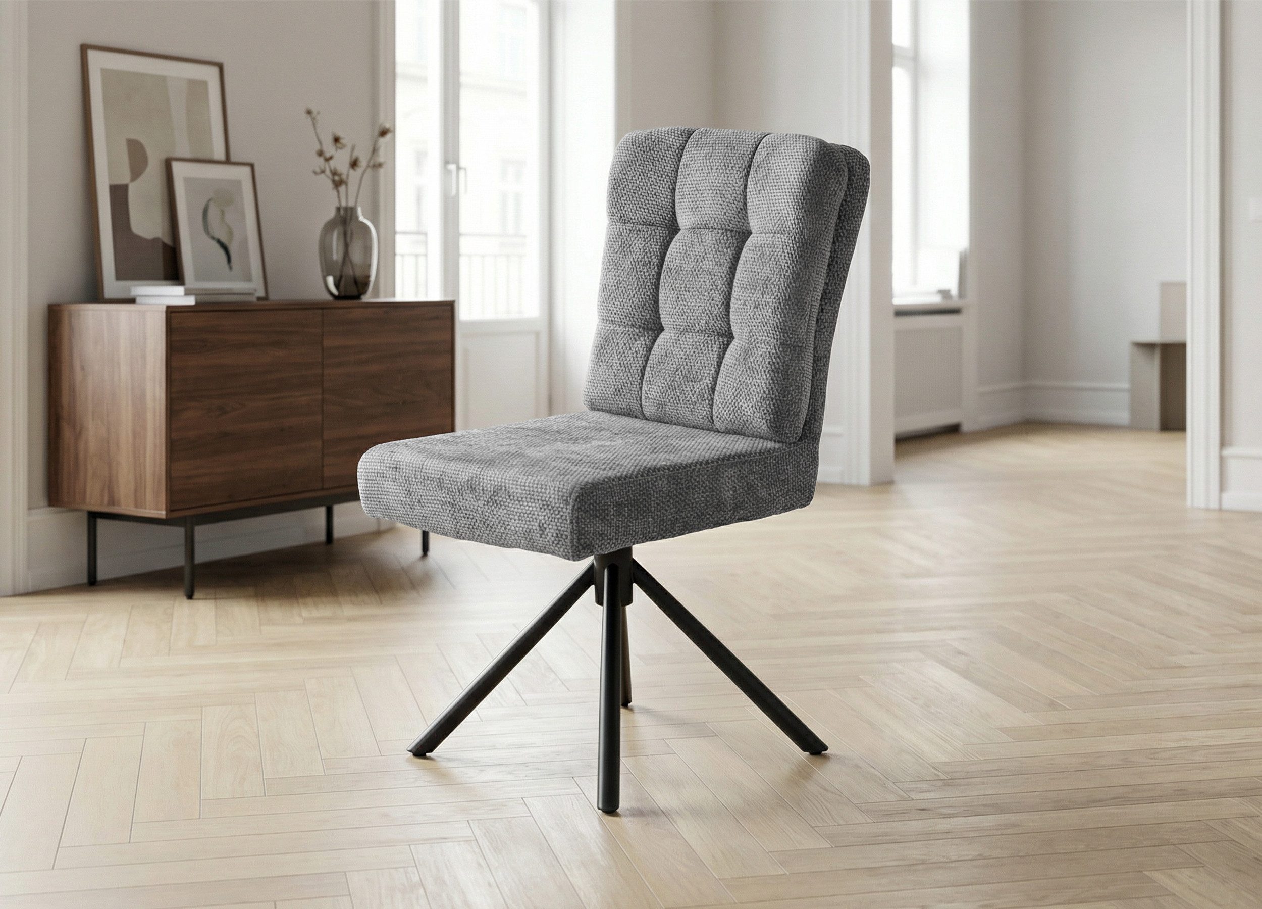 Massivart® Polsterstuhl drehbar, Esszimmerstuhl mit Wippfunktion und Taschenfederkern, »Hedia«, Chenille-Optik · Metallgestell schwarz · mit Nivellierung