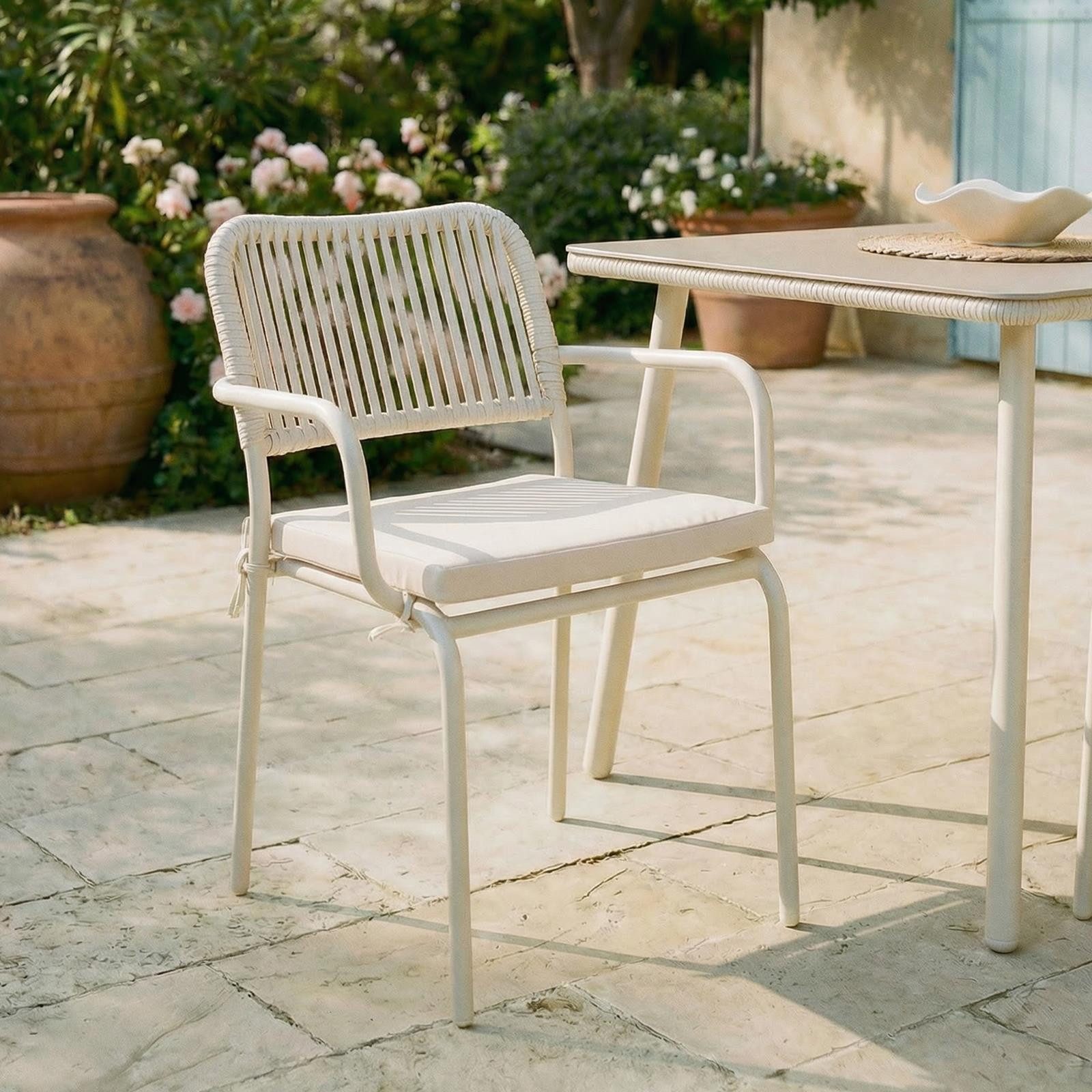 IDIMEX Gartenstuhl VOLONTE (6 St), Outdoor-Stühle stapelbar mit Rope Lehne im Landhausstil Beige