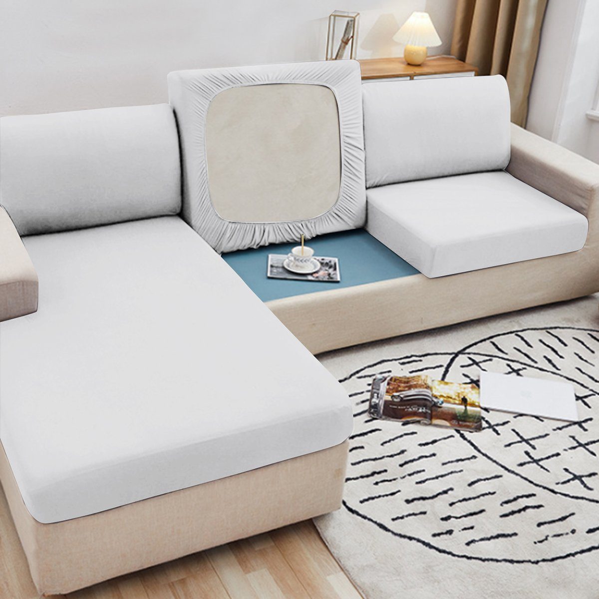 Rosnek Sofahusse 1/2/3 Sitzer Sofa Sitzbezüge Schonbezug, Elastic Stretch Sofasitzbezug, mit elastischer Unterseite