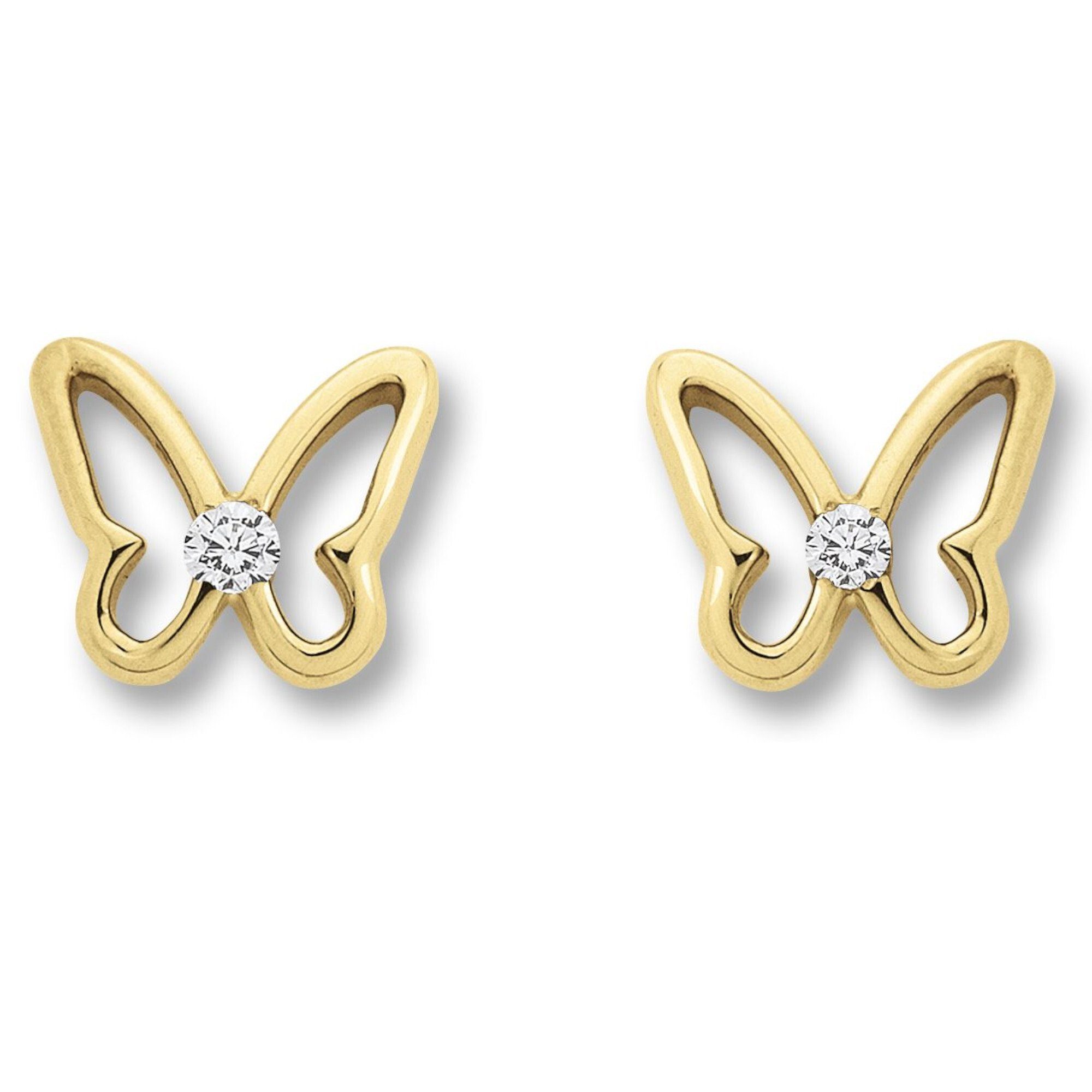 ONE ELEMENT Paar Ohrstecker Zirkonia Schmetterling Ohrringe Ohrstecker aus 333 Gelbgold, Damen Gold Schmuck Schmetterling | Ohrstecker