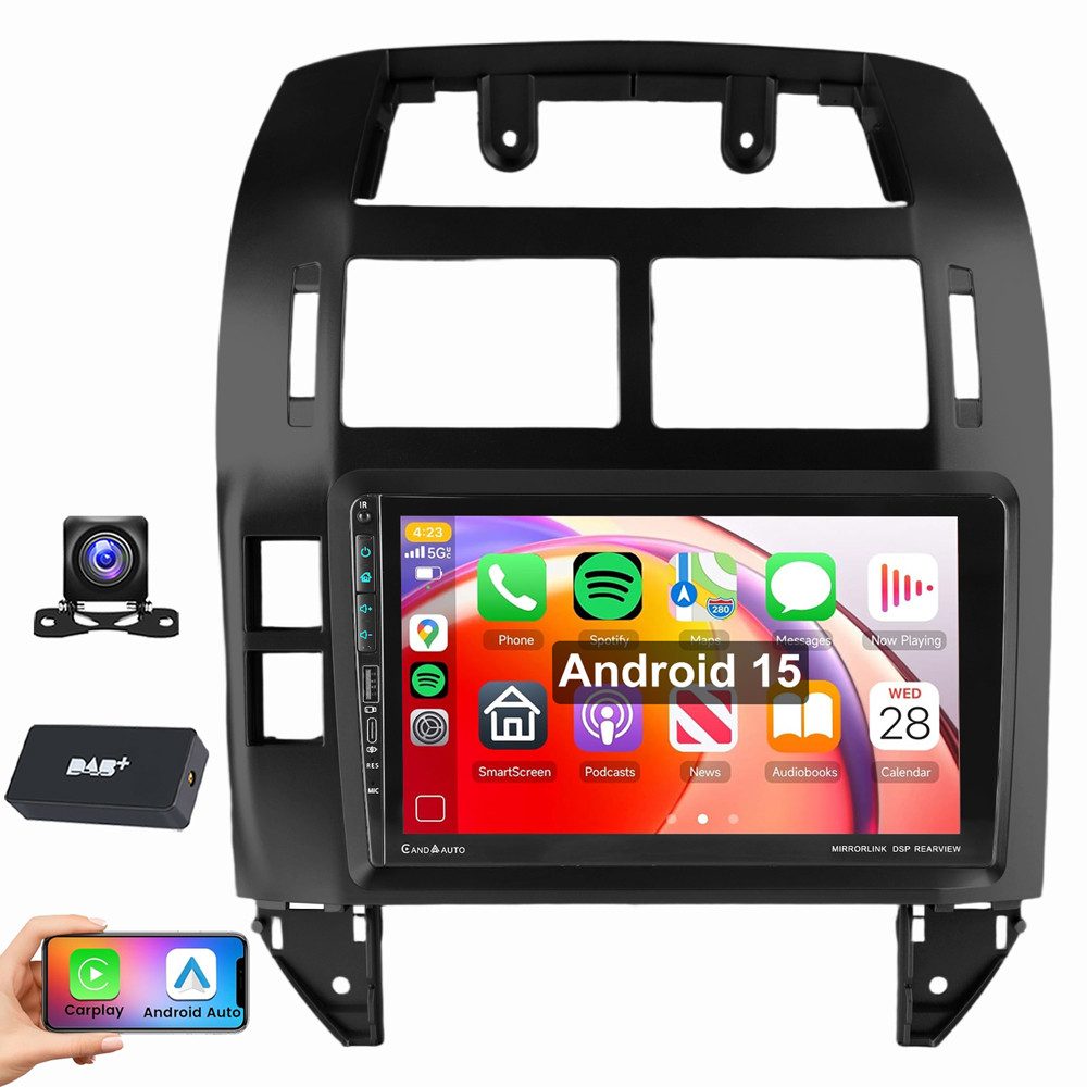 ESSGOO 9" Für VW Polo Mk4 IV 2001–2009 Android 15 USB Autoradio (RDS, Digitalradio (DAB), FM, AM, Carplay Android Auto Bluetooth EQ USB Navi WIFI)
