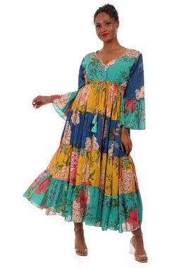 YC Fashion & Style Maxikleid Patchwork Maxikleid mit Strassperlen (1-tlg) mit Volant, mit Blumendruck, mit Volants