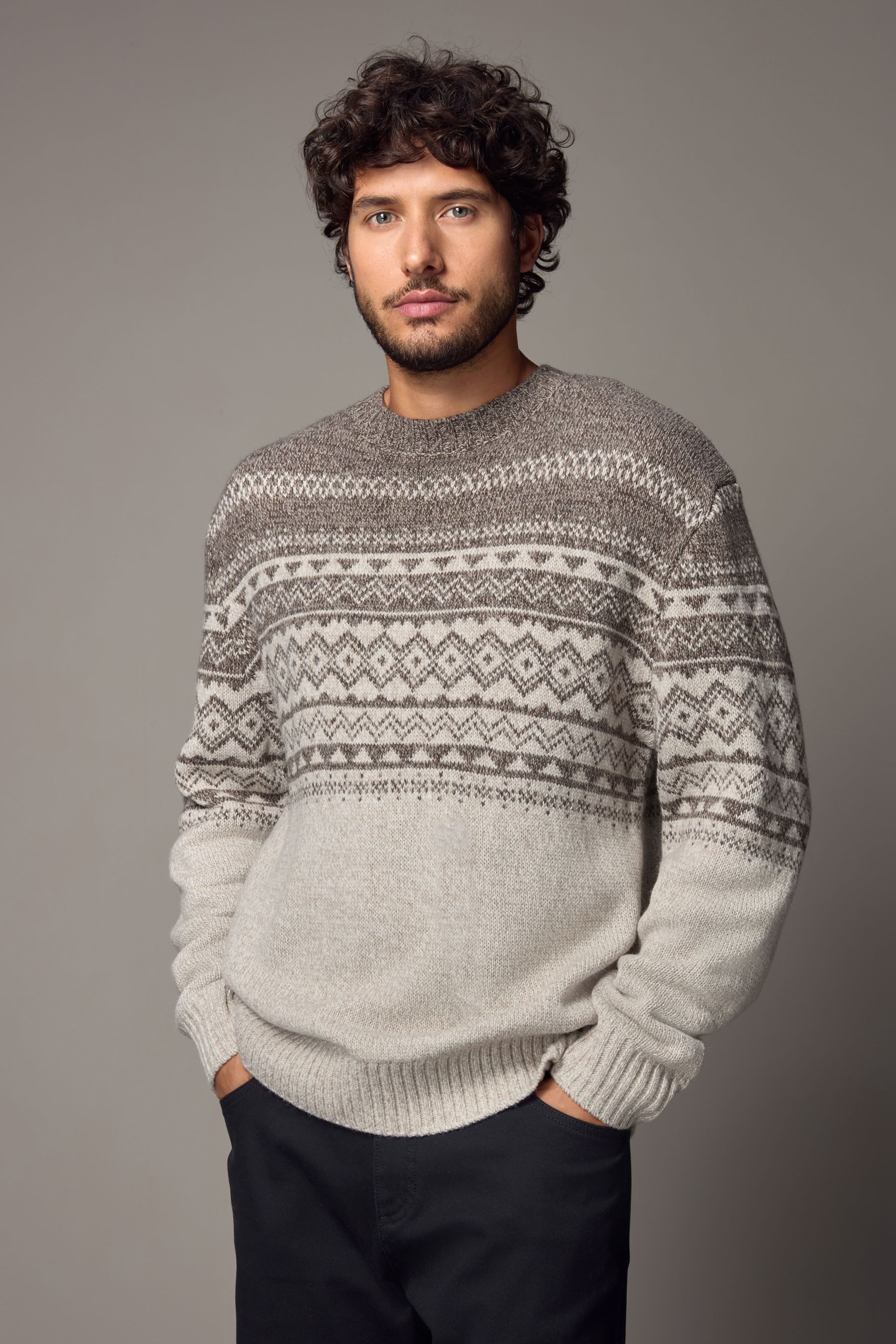 Next Norwegerpullover Regular Fit Rundhalspullover mit Wolle Fairisle (1-tlg)