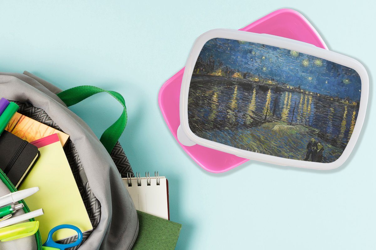 MuchoWow Lunchbox Van Gogh - Kunststoff Meister, Kinder, Erwachsene, - für Snackbox, Brotbox (2-tlg), Kunststoff, Brotdose Mädchen, rosa Alte Brücke