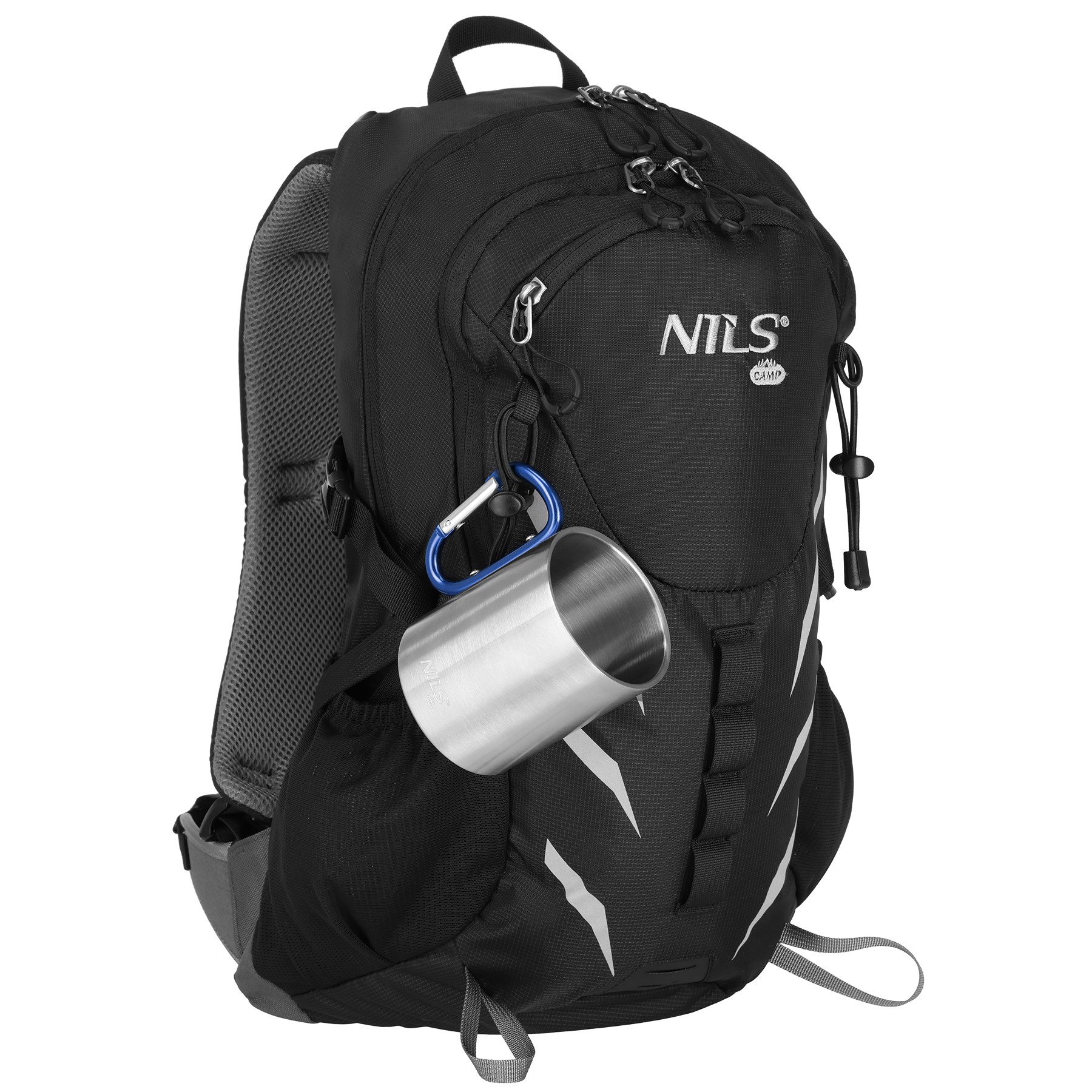 NILS CAMP Becher Campingbecher Edelstahlbecher Outdoorbecher, 1-tlg., Edelstahl, doppelwandig, Karabinerhaken, Edelstahl, 300 ml