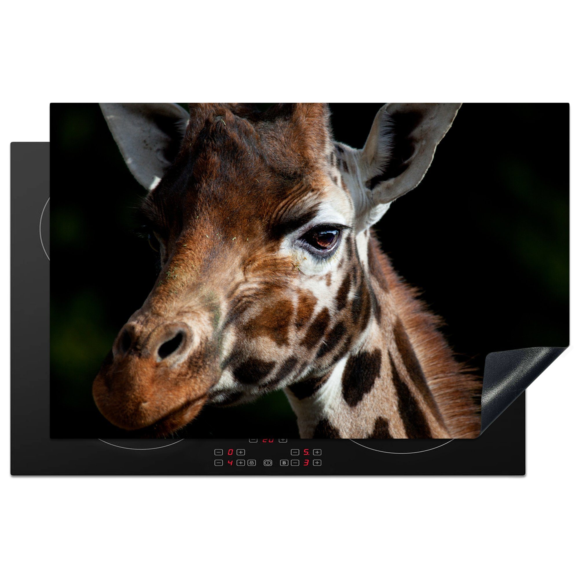 MuchoWow Herdblende-/Abdeckplatte Giraffe - Tier - Schwarz, Vinyl, (1 tlg), 81x52 cm, Induktionskochfeld Schutz für die küche, Ceranfeldabdeckung
