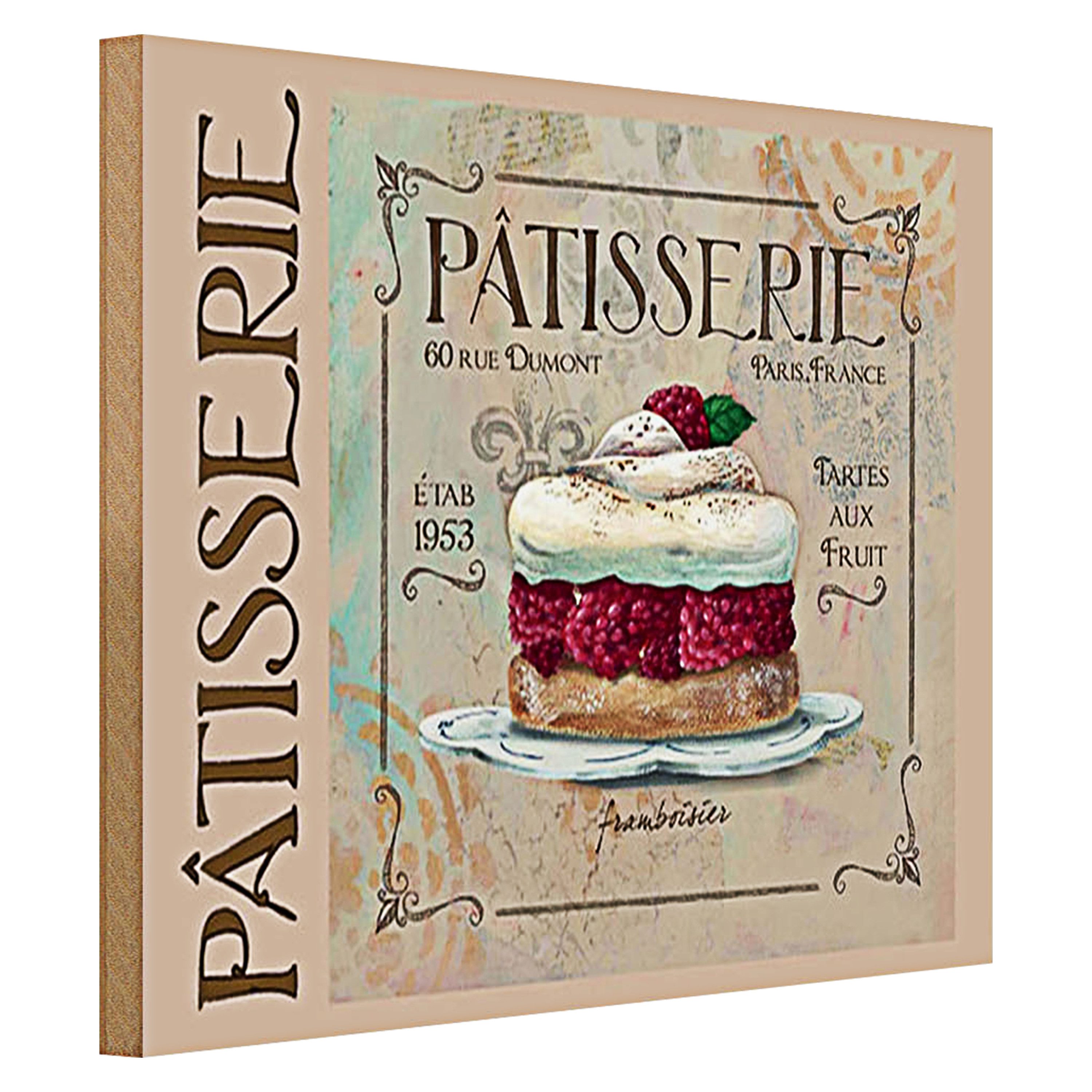 Roomando Holzbild Spruch 40x30cm Patisserie Paris Tartes Kuchen