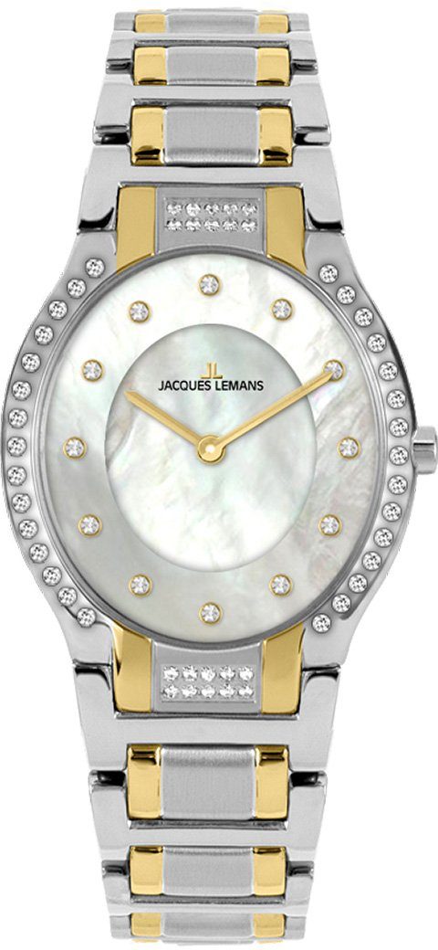 Jacques Lemans Quarzuhr 1-2156D, Armbanduhr, Damenuhr, Perlmutt, bicolor, Weißtopas-Steine